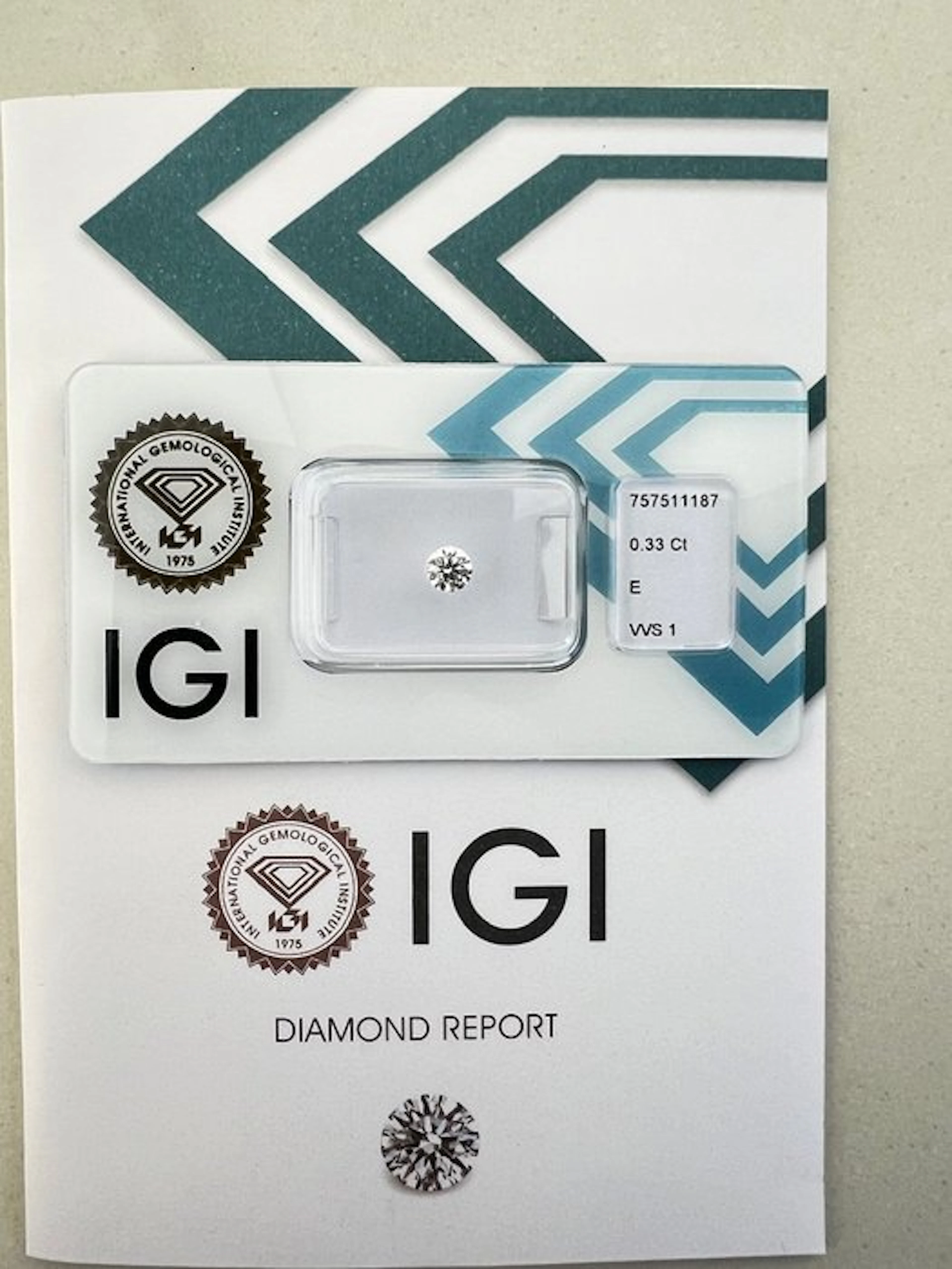 1 pcs Diamond (Natural) - 0.33 ct - Round - E - VVS1...