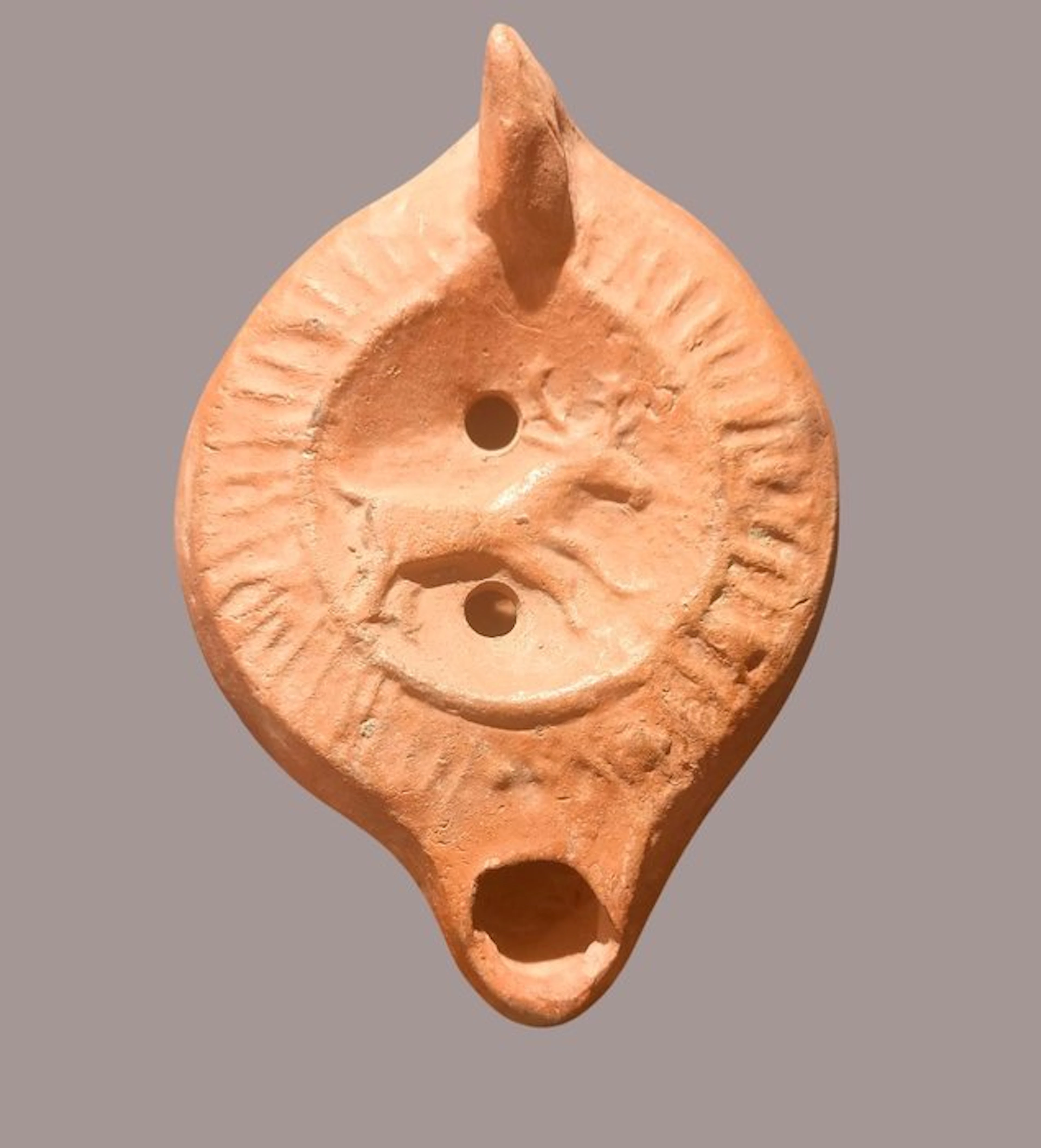 Ancient Roman Terracotta Oil Lamp with Deer With Spanish Import License