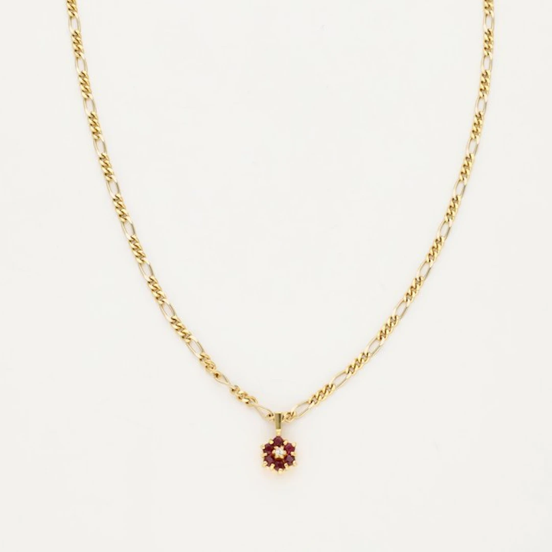Necklace - 18 kt. Yellow gold, White gold Diamond (Natural) - Ruby
