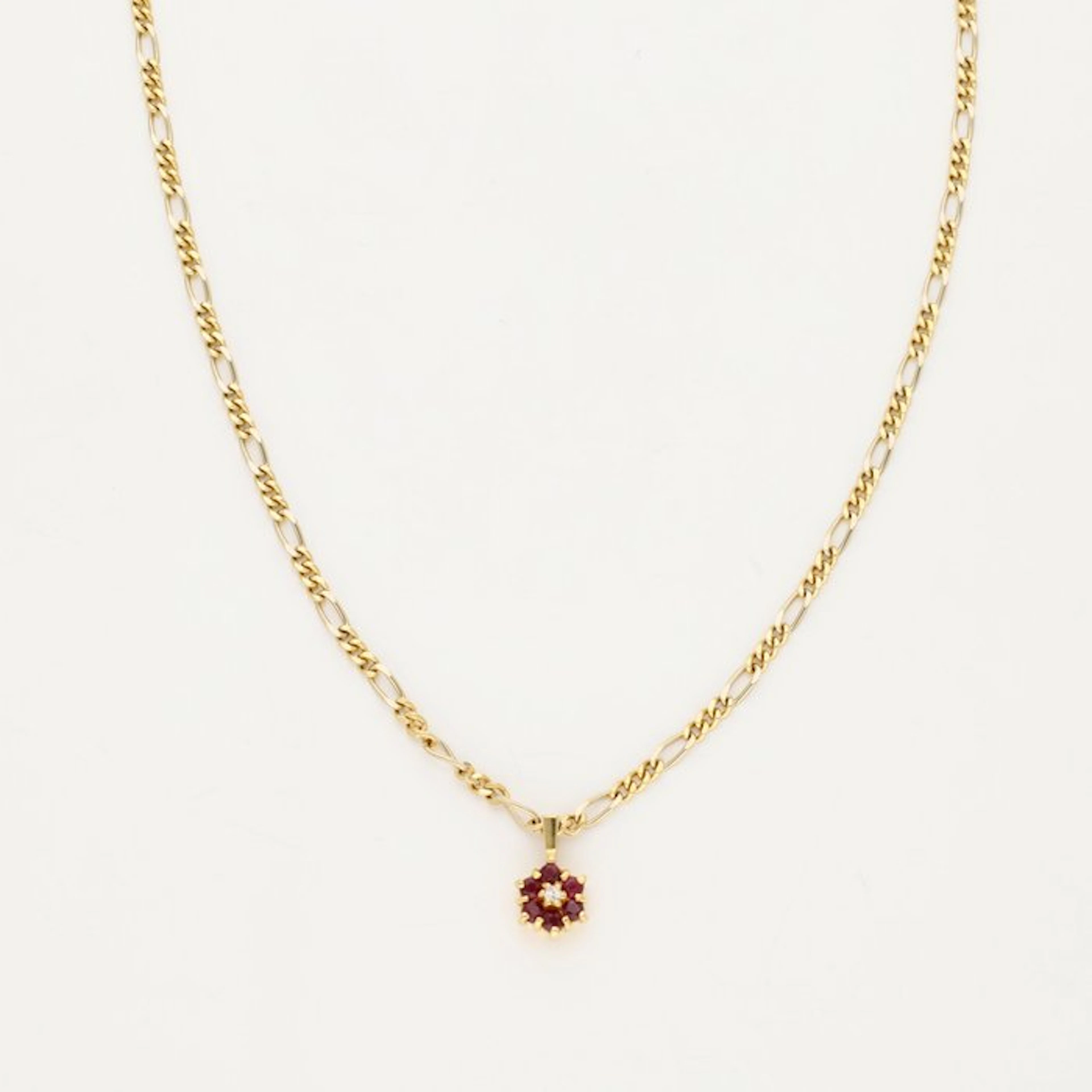 Necklace - 18 kt. Yellow gold, White gold Diamond (Natural) - Ruby