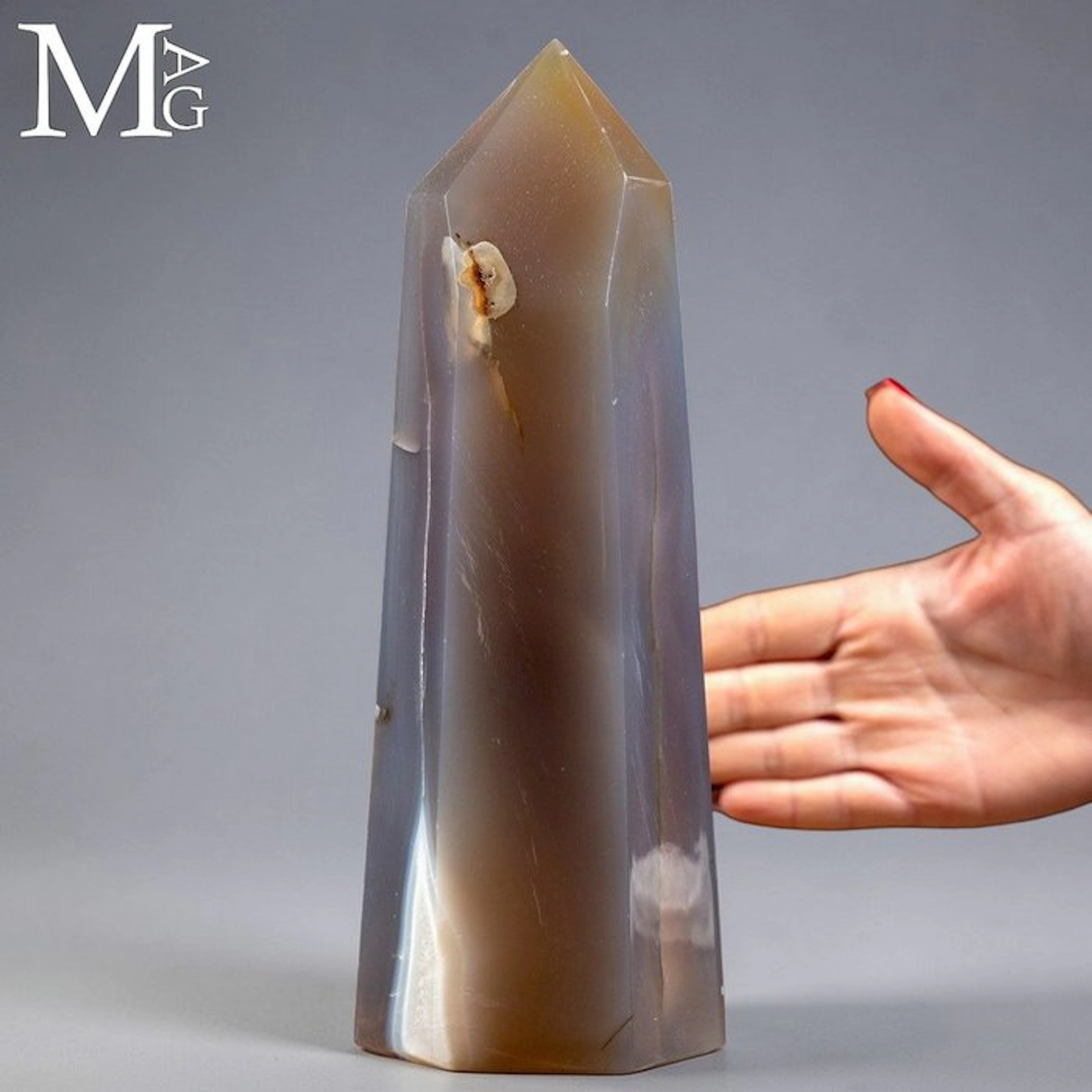 Banded Agate Obelisk Showcasing Natural Geological...