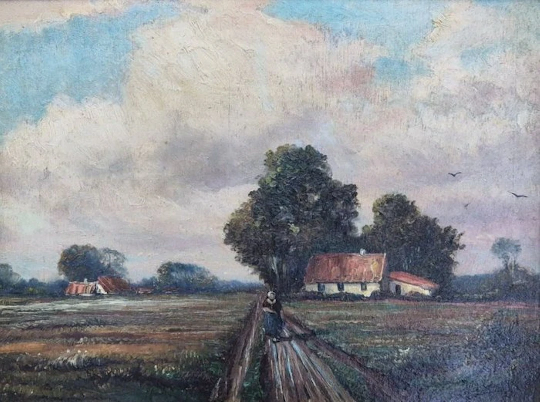 German school (XX) - Ländlicher Feldweg mit Kate