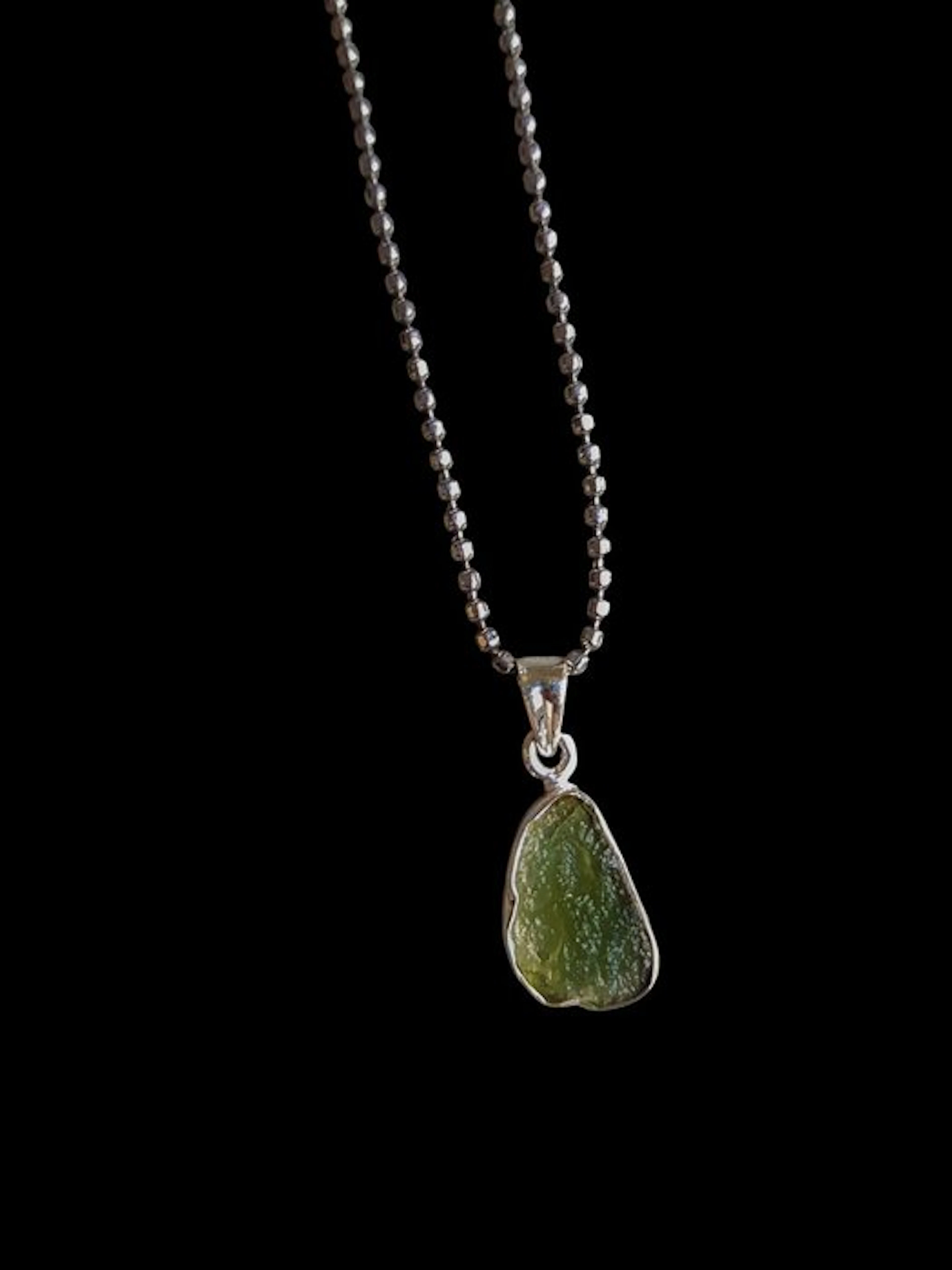Moldavite moldavite solid silver pendant - Height: 2.7 cm - Width: 1 cm - 1.5 g