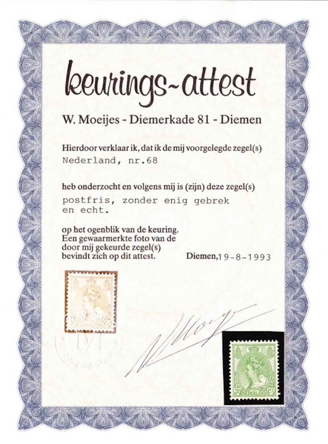 Netherlands 1899 - 20 cent green Queen Wilhelmina mint...