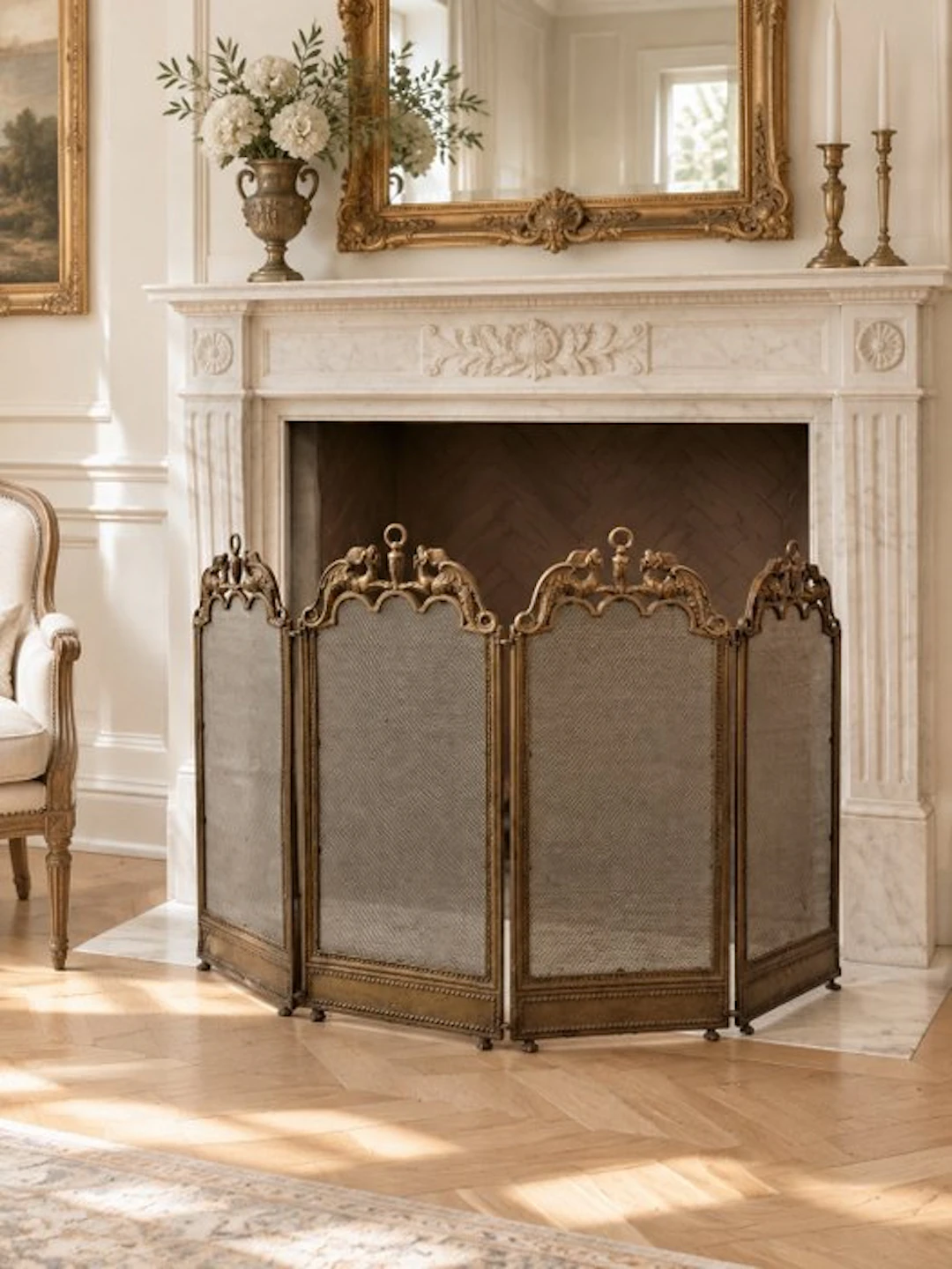 Gothic Chimneypiece - 1900-1910 - Mythical Creatures Fireplace Screen