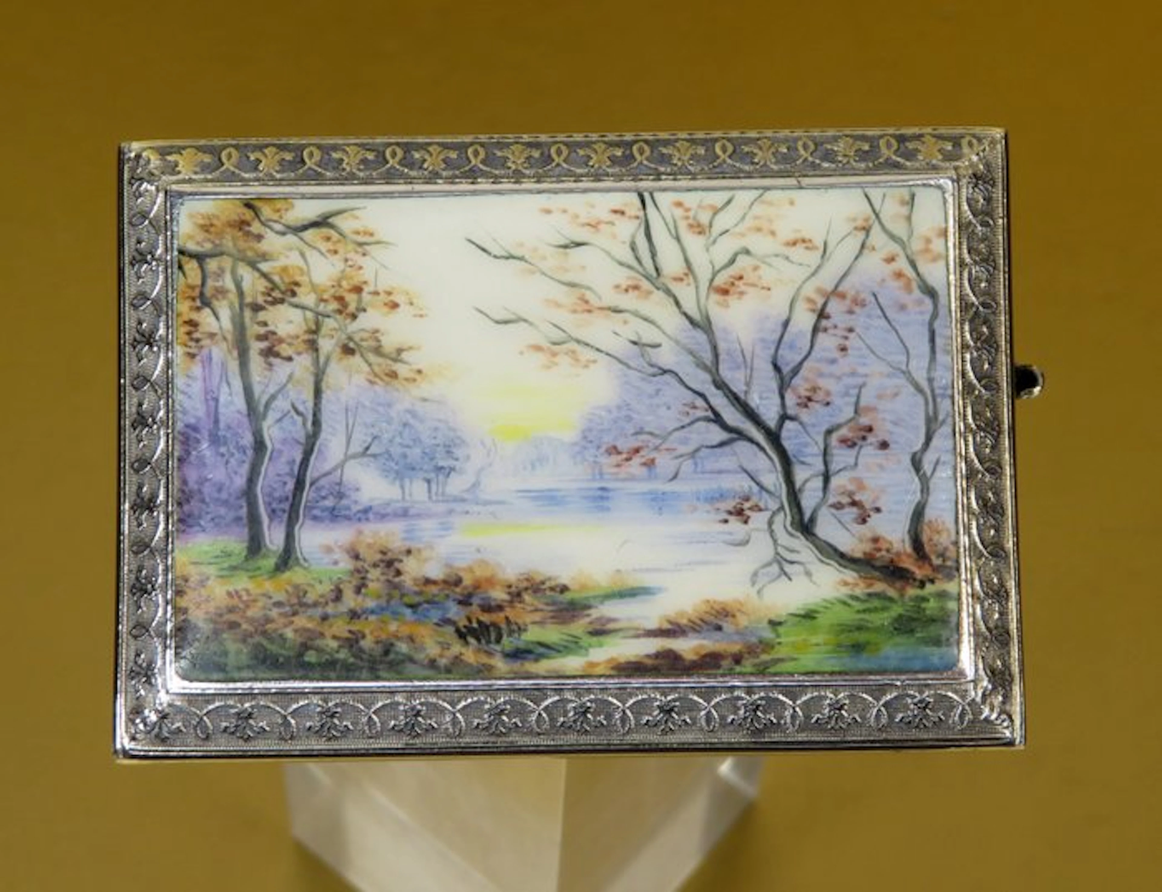 Silver painting brooch, rustic autumn landscape - Brooch