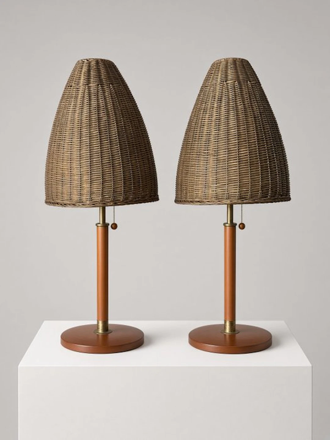 Lamp (2) - A Pair of Danish Mid-Century Modern Table Lamps - Rattan