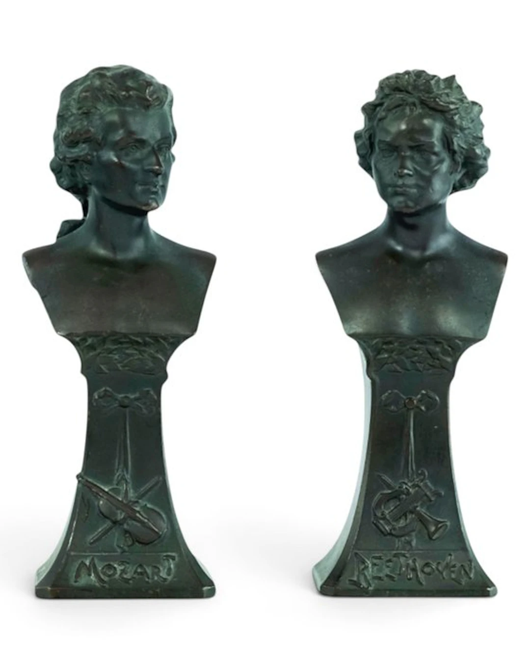 Sculpture, Mozart & Beethoven - Antique Busts - 18 cm - Spelter