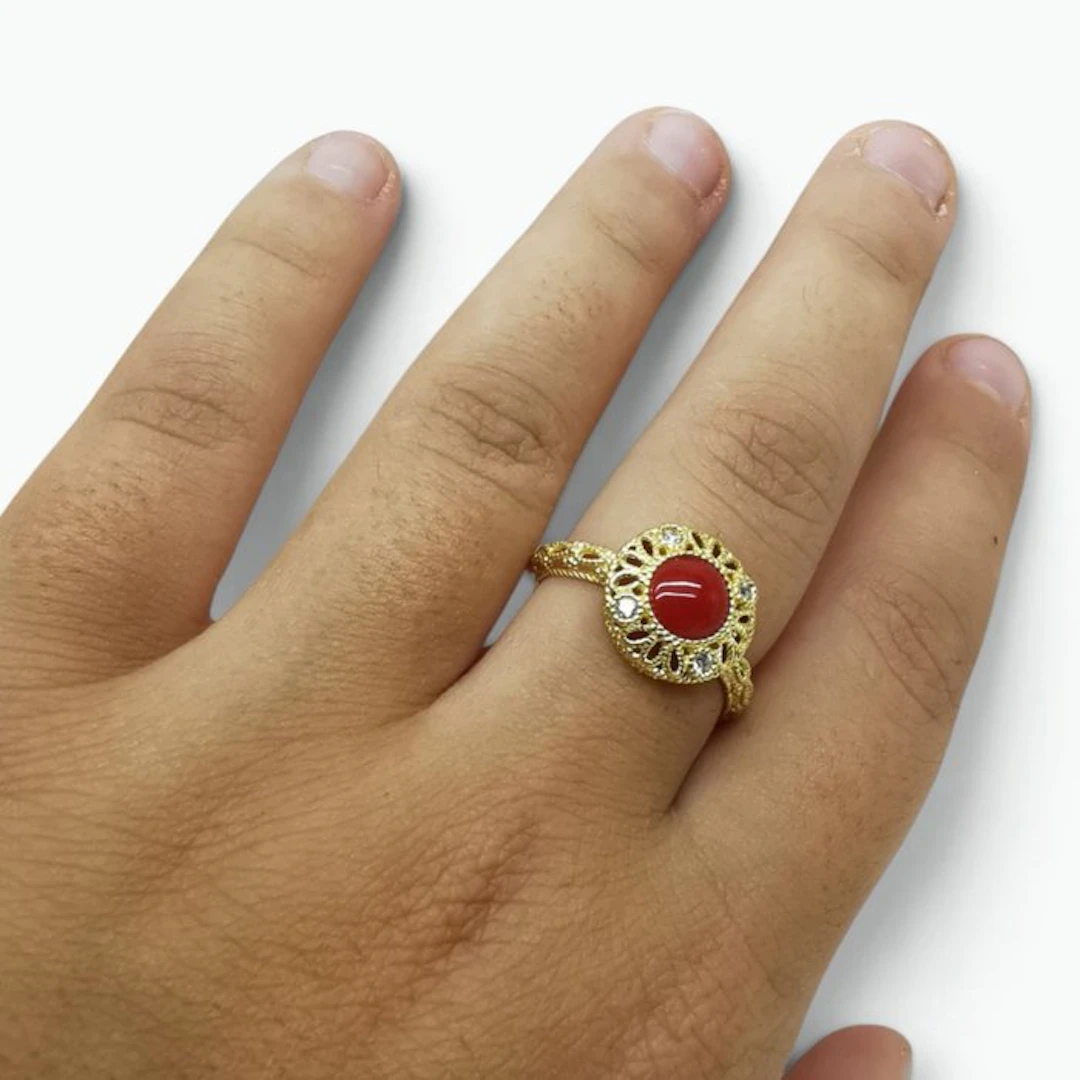 Coral - Sterling Silver 925 - Ring - Italian craftsmanship