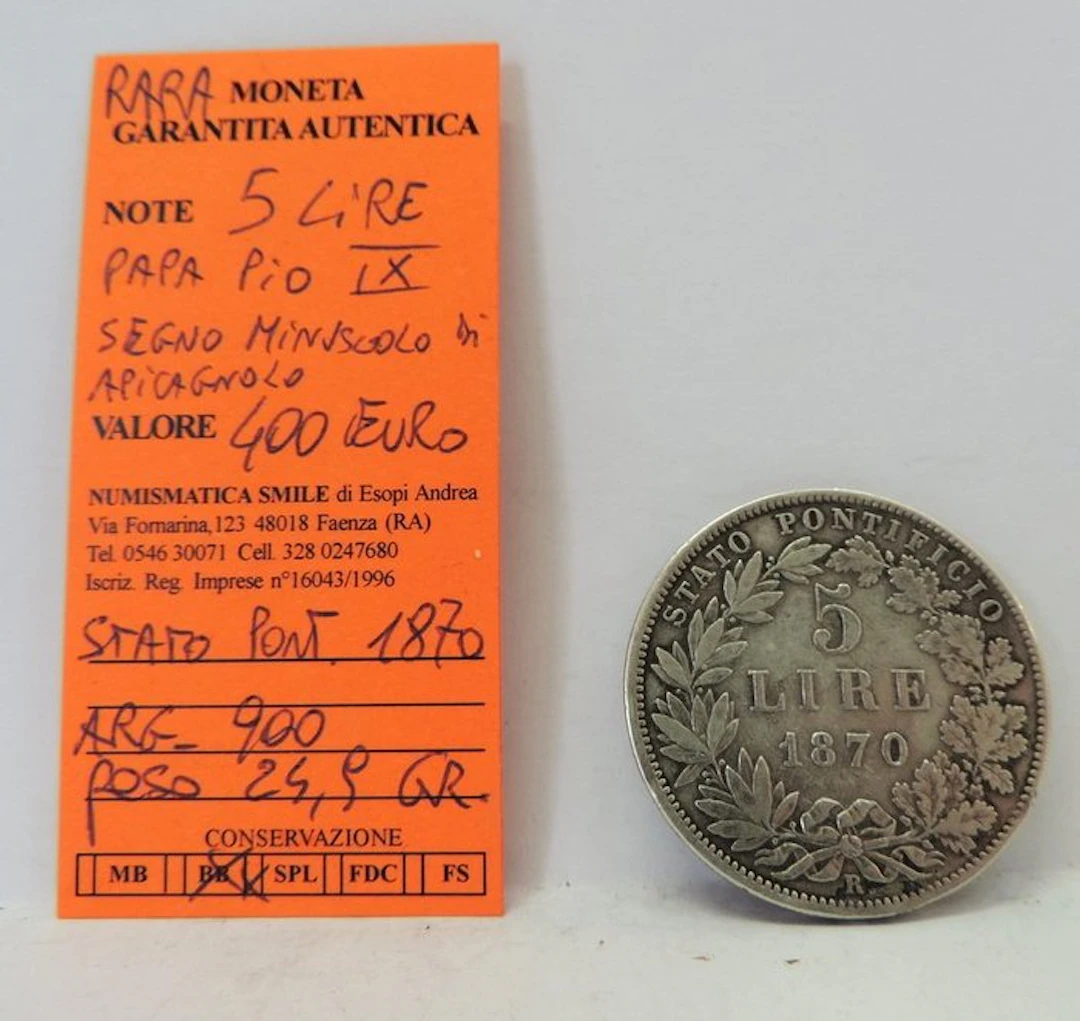 Italy, Papal State Pio IX. 5 Lire 1870 (No reserve price)