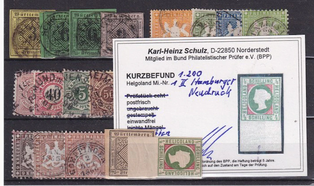 Old German States. - Collection: Heligoland, Württemberg on an insert card.