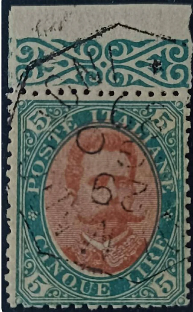 Italy Kingdom 1889/1889 - 5 lire green and carmine - Sassone numero 49
