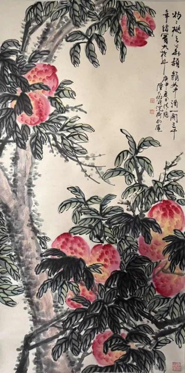 INK AND COLOR ON PAPER PAINTING 'PEACHES'《陆抑非-寿桃》 - Attributed to - China