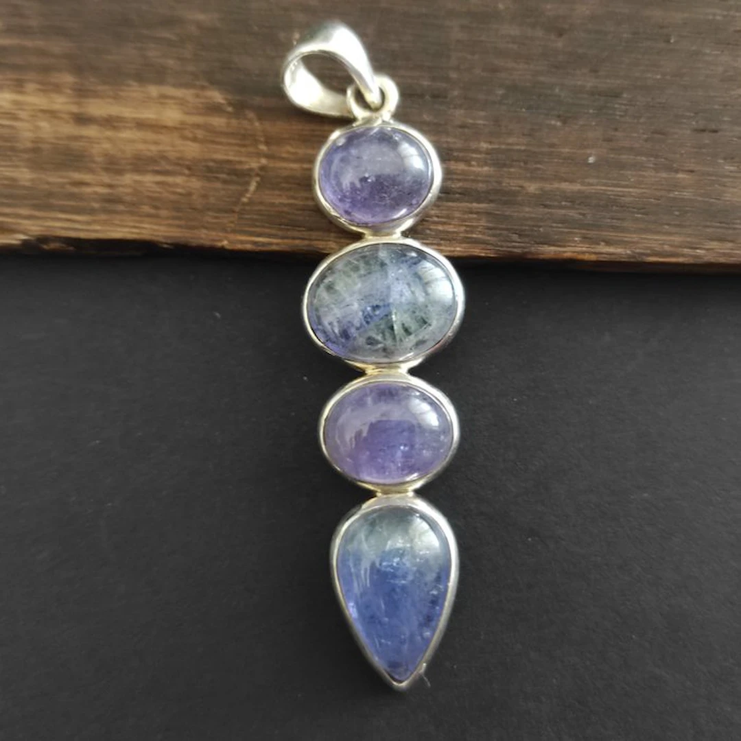 Tanzanite Silver 925 Pendant - Height: 6 cm - Width: 1.5 cm- 8 g - (1)