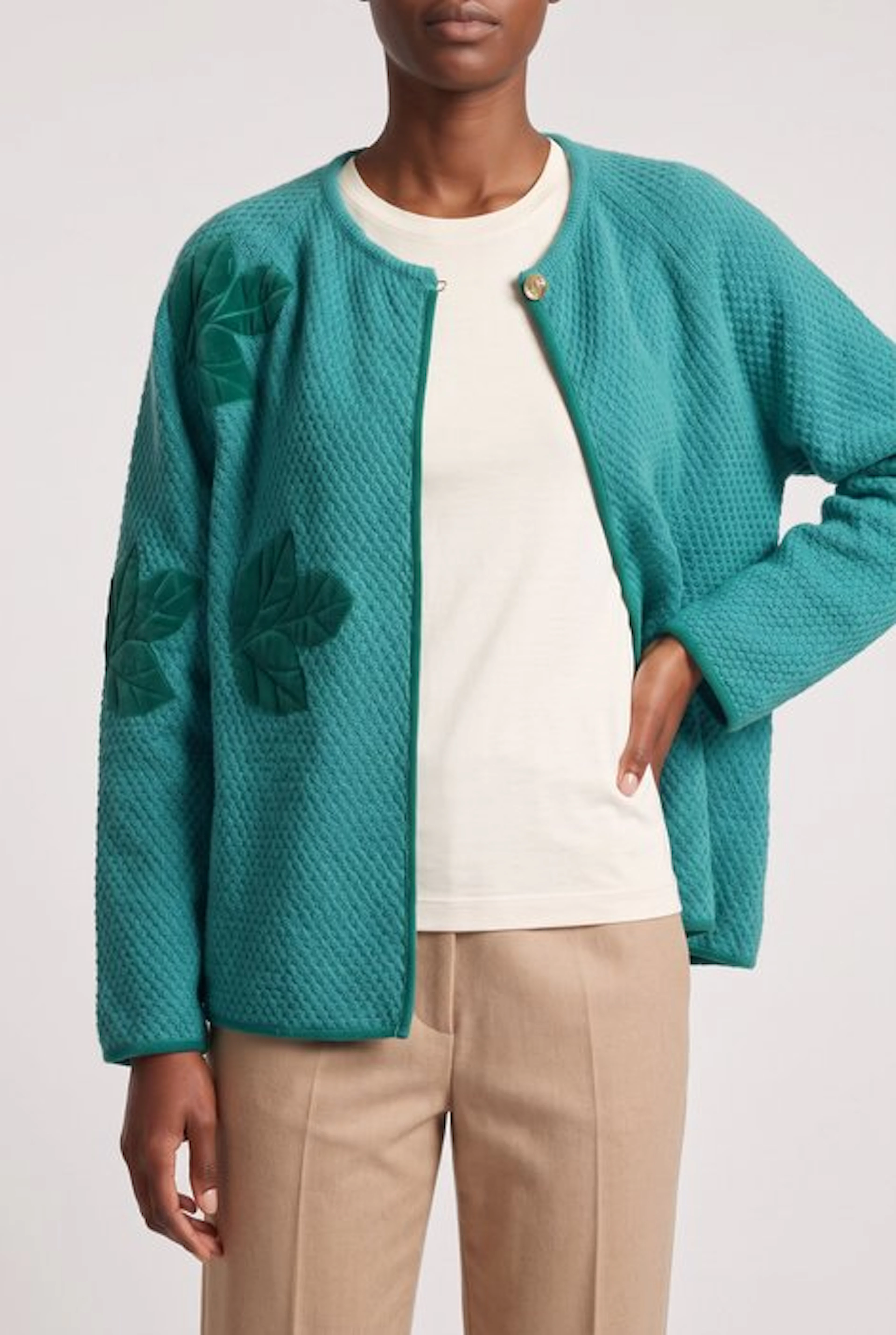 Gianni Versace Pearl Button 3D Leaf Jacket - Cardigan...