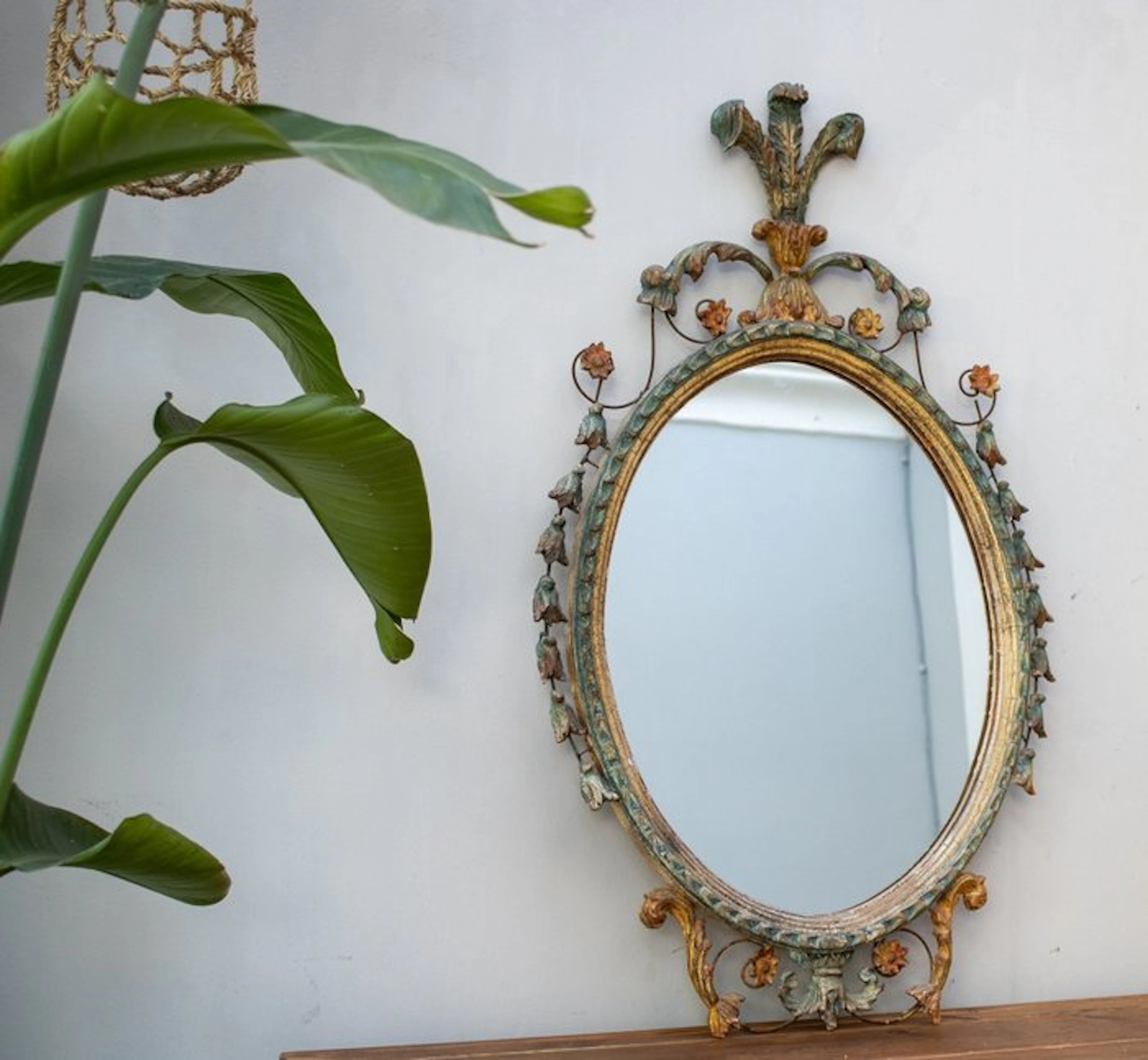 Mirror- Carved Wood & Curved Iron – Hand Painted - Wood