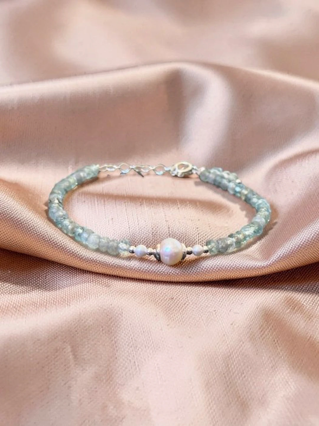 Pearl - Silver - Bracelet - Akoya pearls, apatite