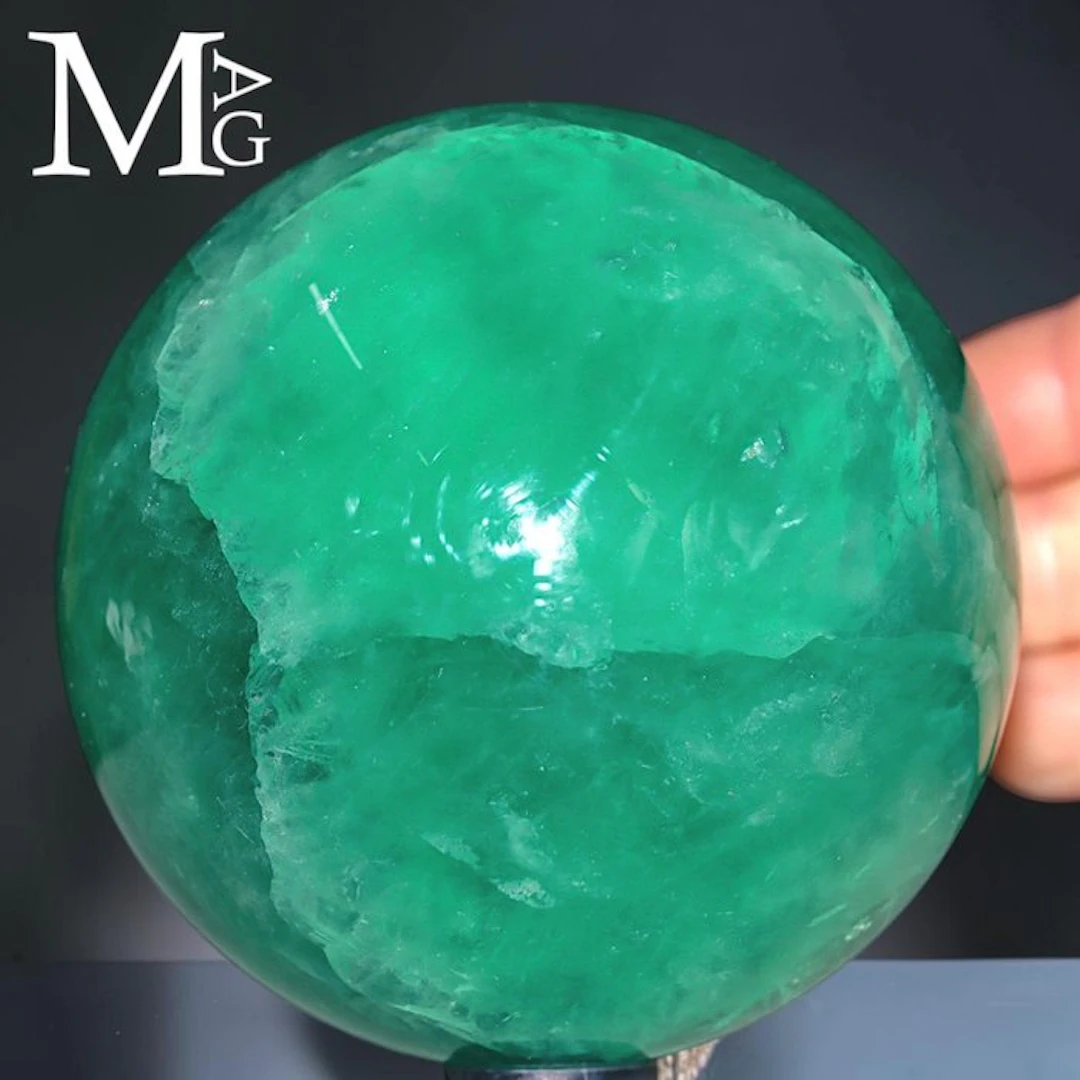 Natural Green Fluorite Crystal Large Carved Green...