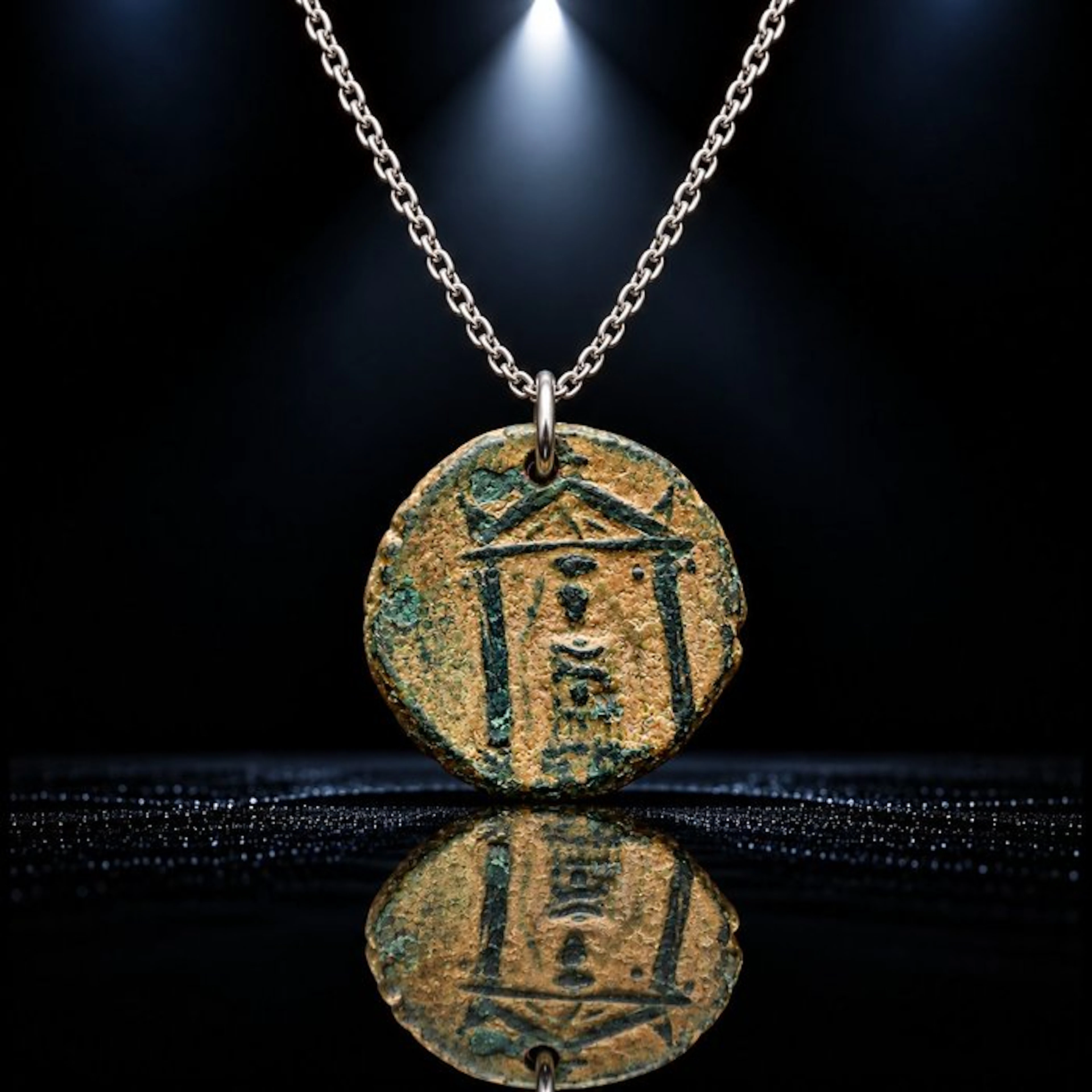 Ancient Greek “The Talisman of Artemis” — Bronze Coin Amulet with Sacred Temple