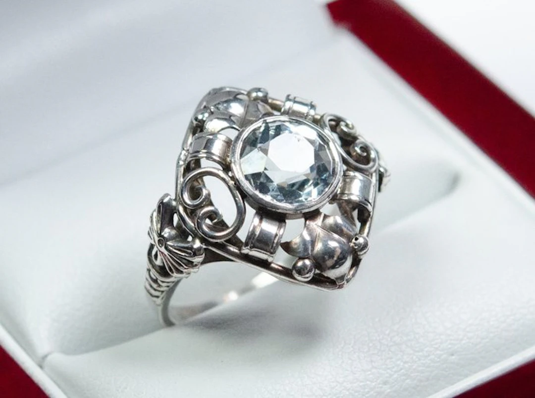 - 800 silver - 2.00 ct natural aquamarine - Ring