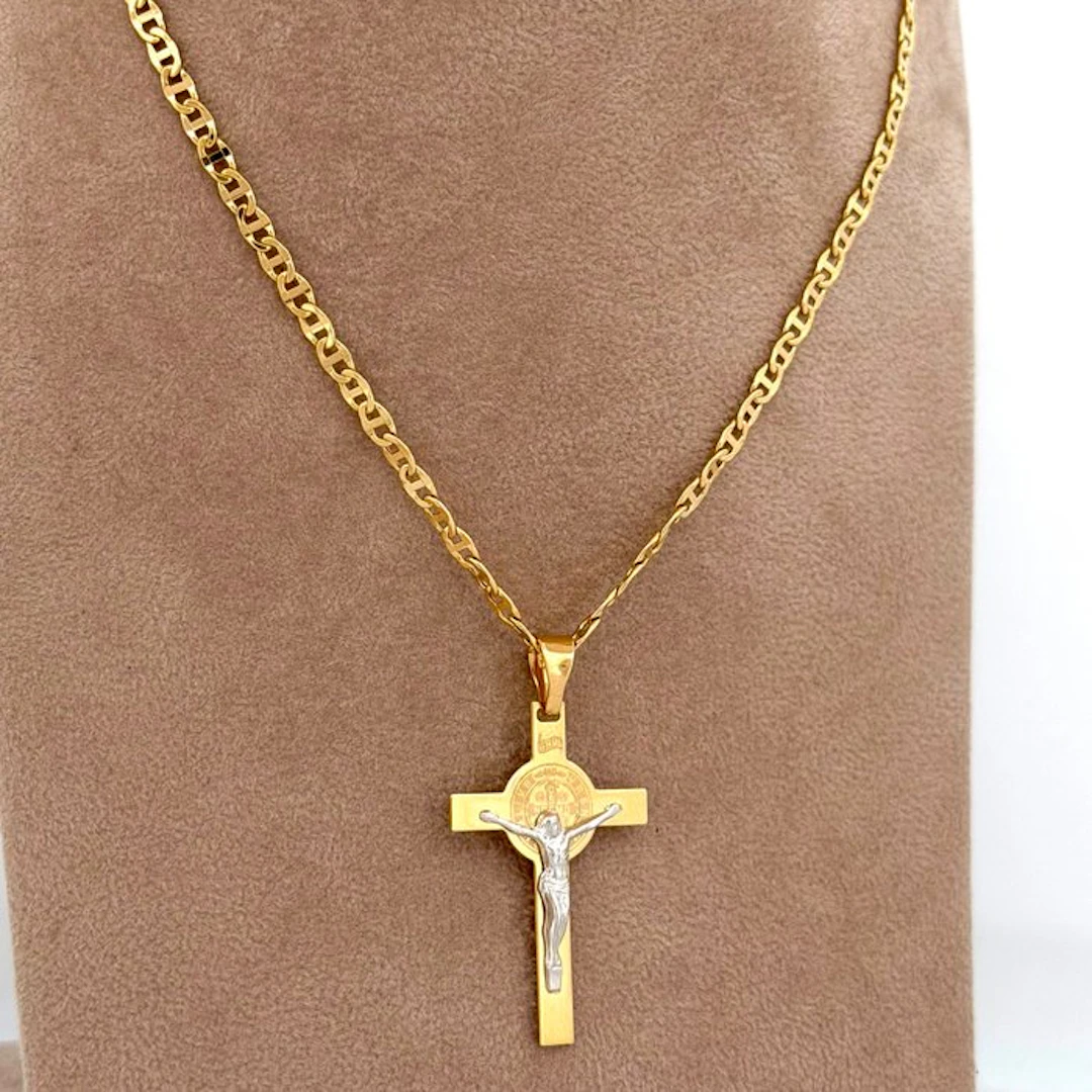 No reserve price - Necklace - 18 kt. Yellow gold, White gold - Croce