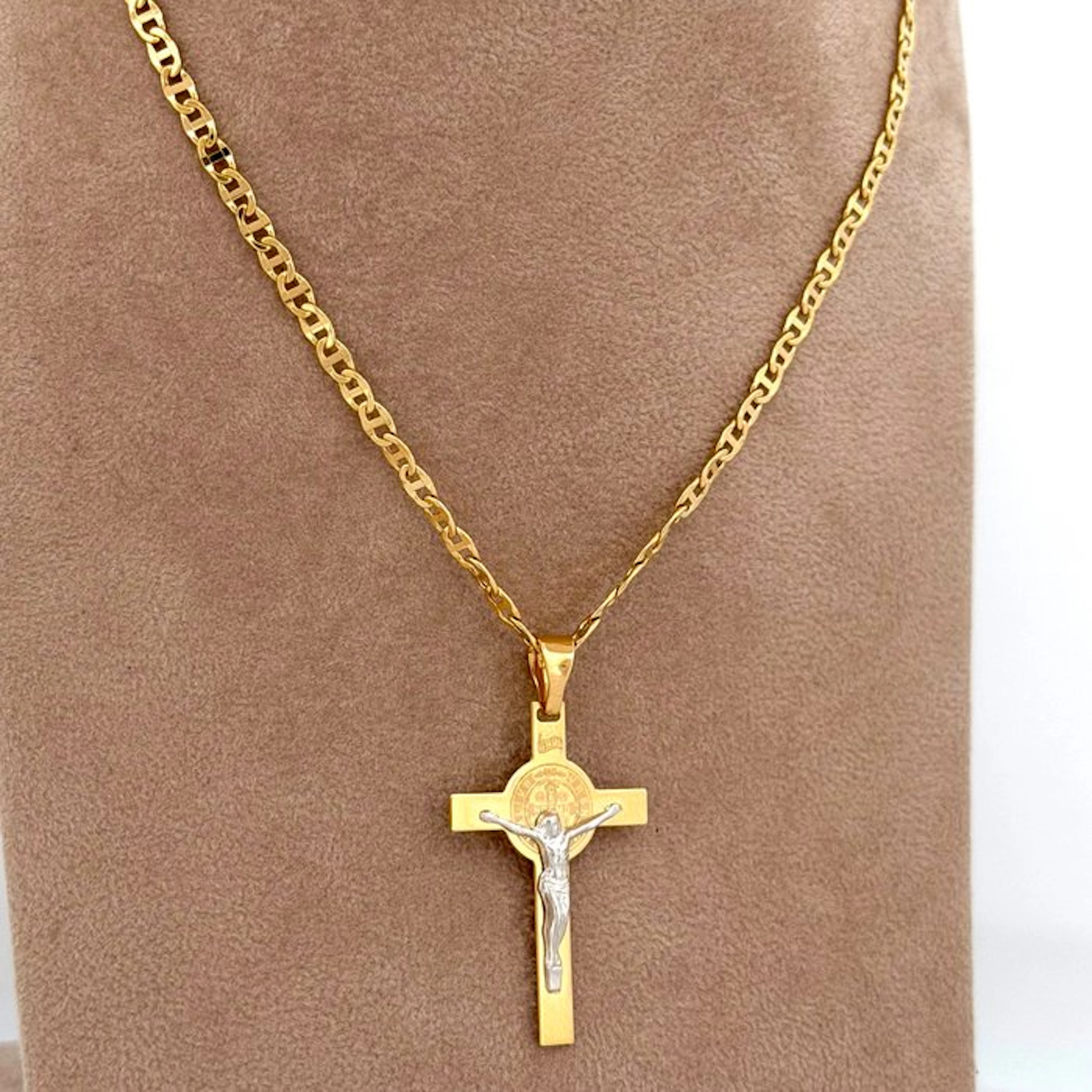 No reserve price - Necklace - 18 kt. Yellow gold, White gold - Croce