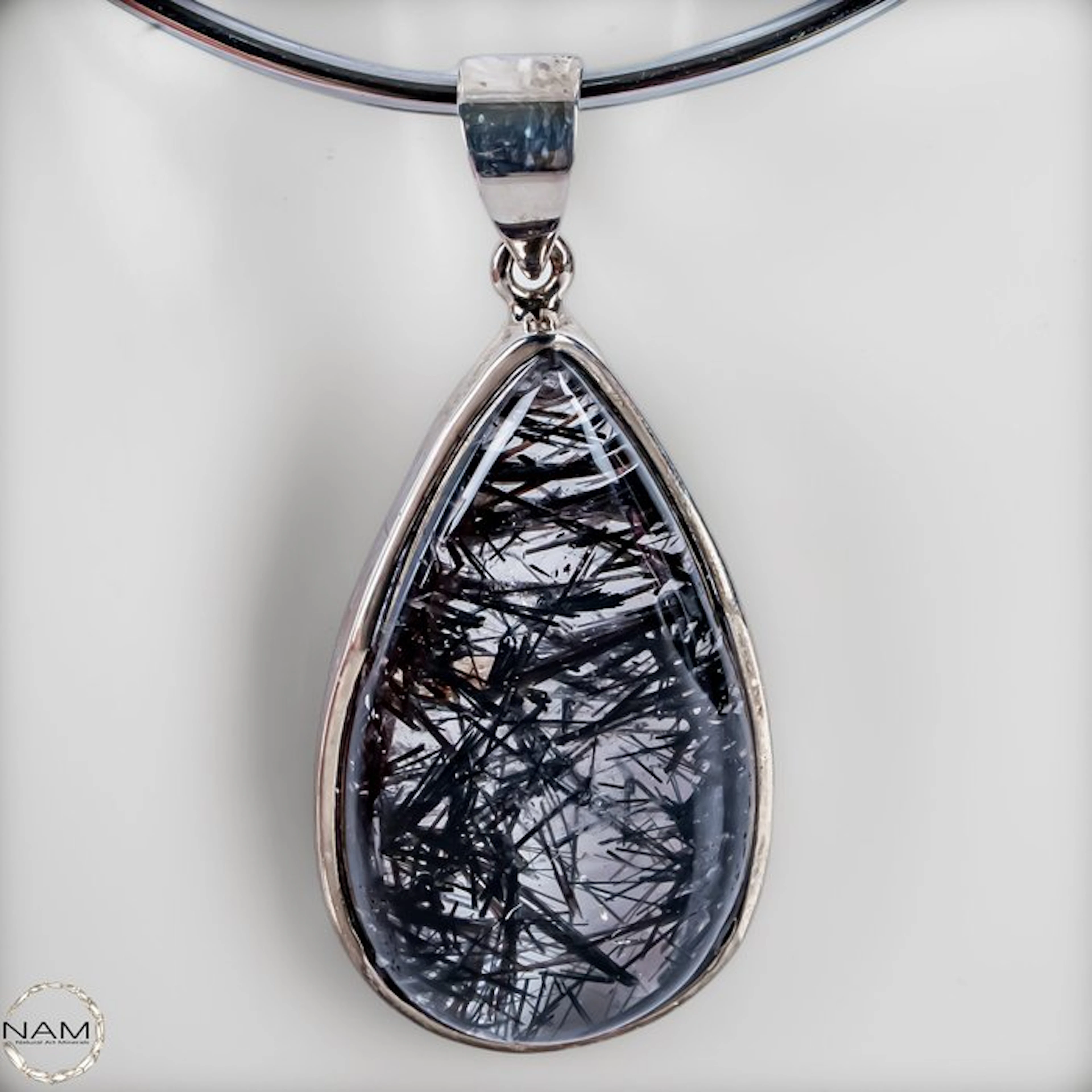 Natural tourmaline-in-quartz pendant – Unique natural artwork in silver