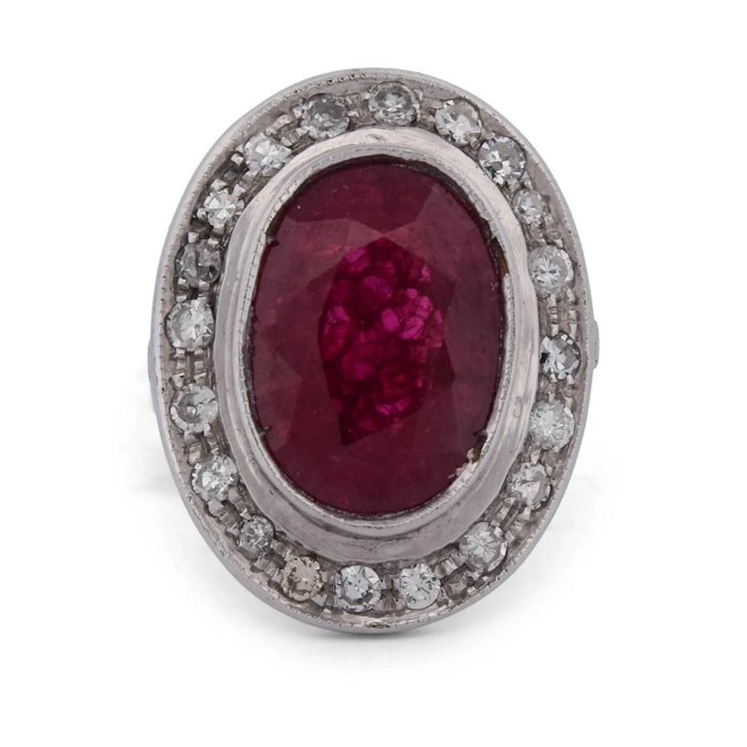 Ring - 18 kt. White gold - 7.30ct. tw. Ruby - Diamond