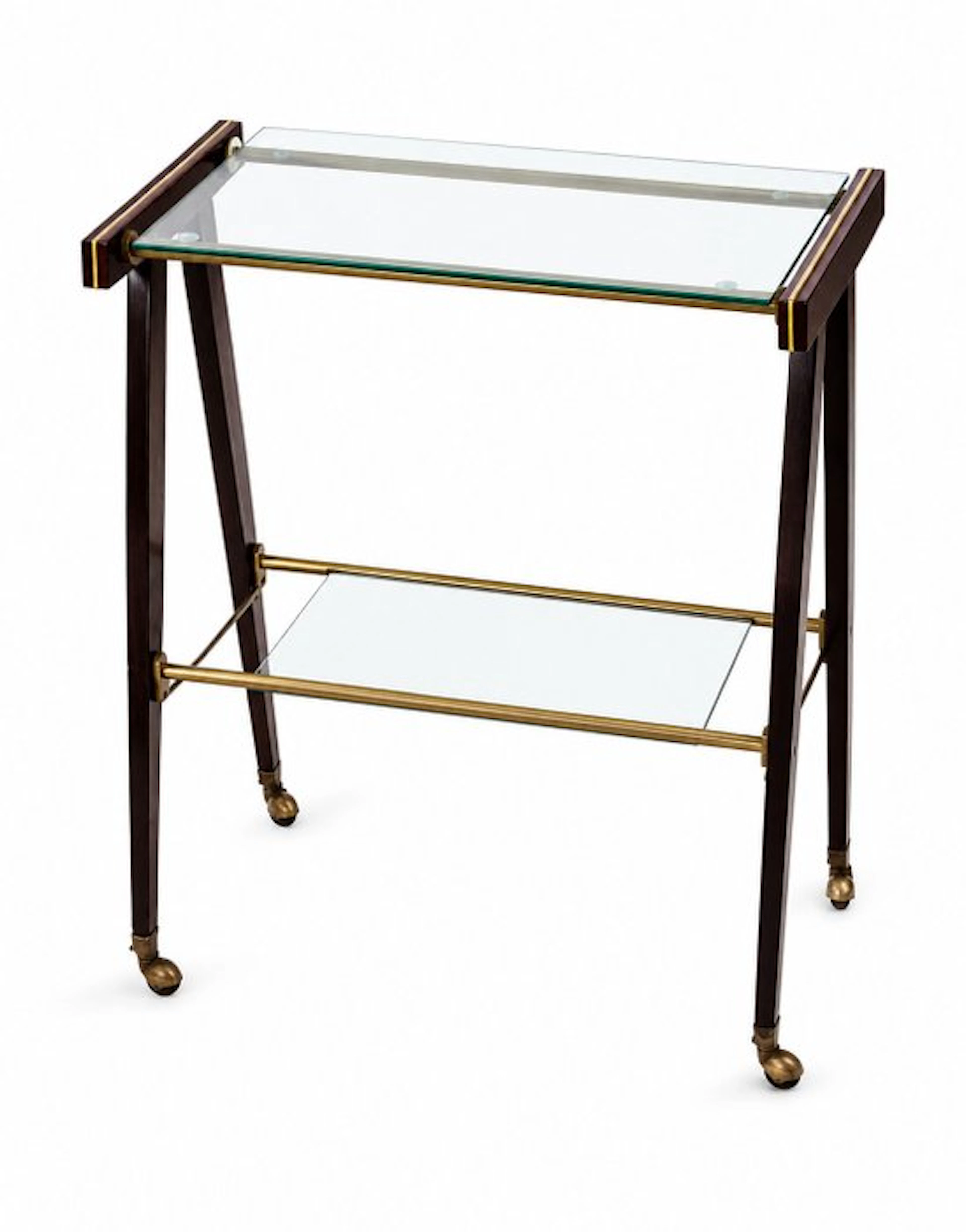 Serving trolley - Wood, Glass, Brass - Serving cart '60
