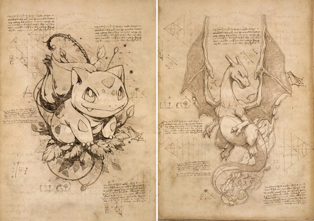 Boriani - 2x Charizard & Bulbasaur - Da Vinci Series - limited edition 4/25