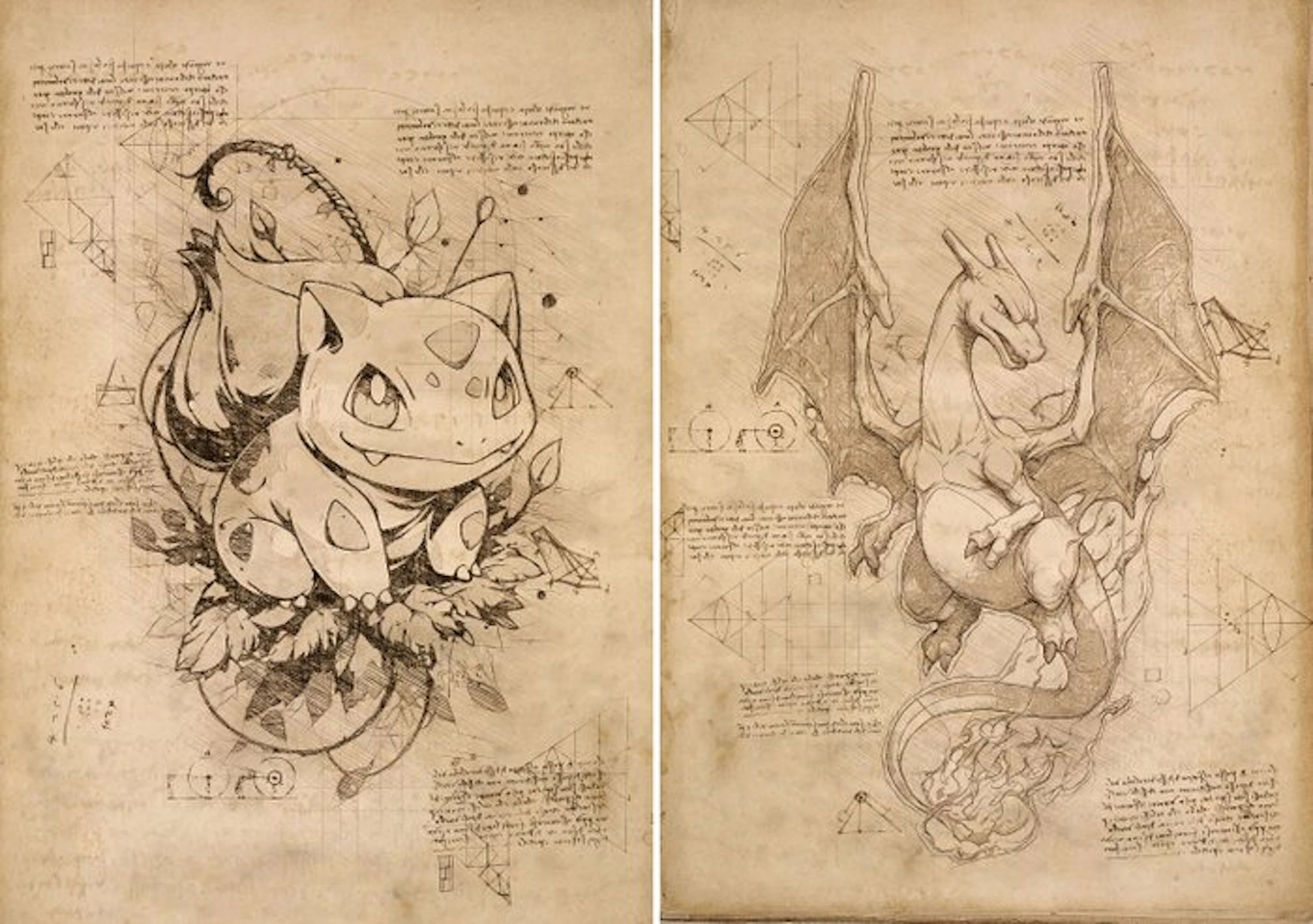 Boriani - 2x Charizard & Bulbasaur - Da Vinci Series - limited edition 4/25