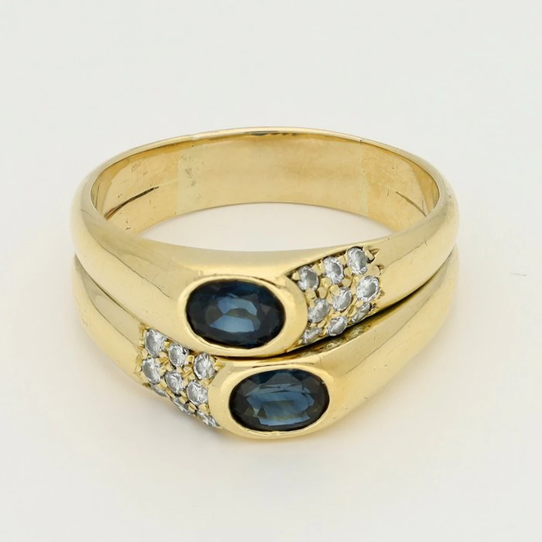 Ring - 18 kt. Yellow gold - Diamond - Sapphire
