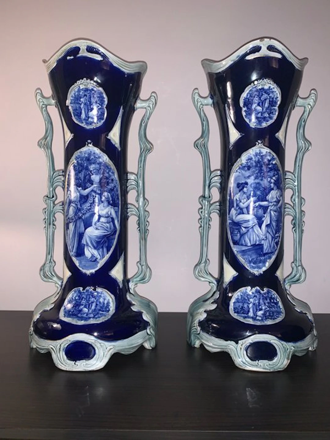 Vase (2) - Porcelain - Josef Strnact Art Nouveau - Height 49 cm