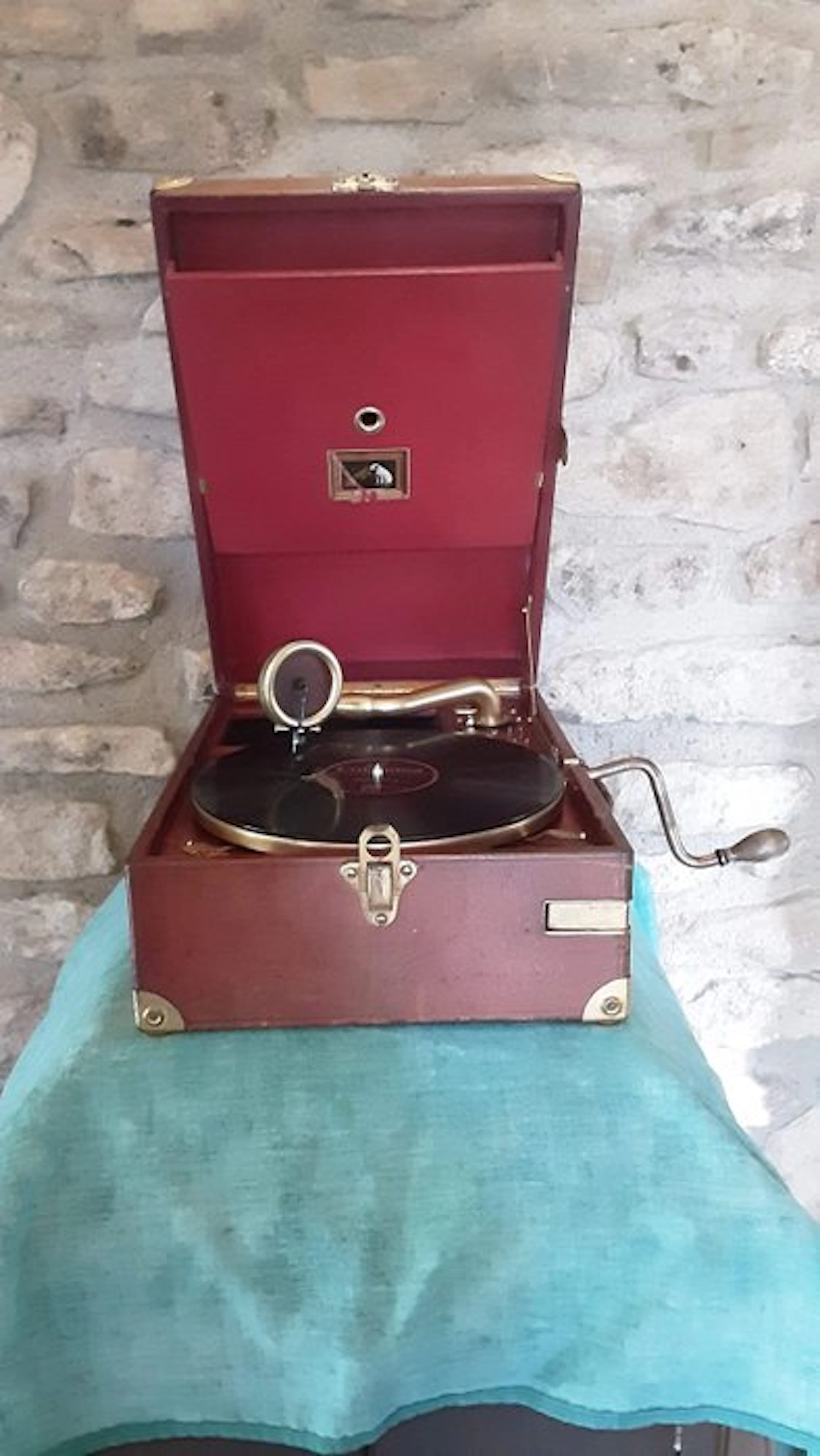 His Masters Voice - Gramophone portable à valise fonctionnel