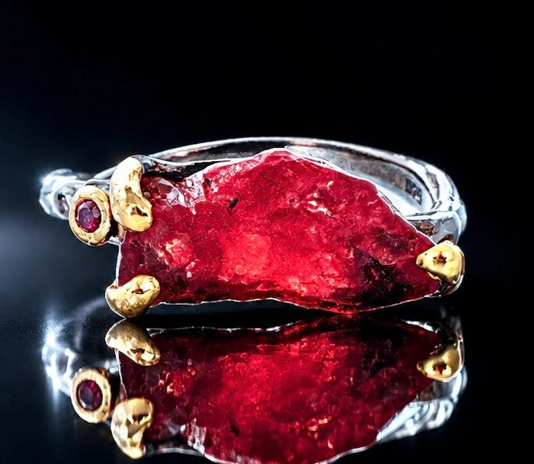 925 silver, black rhodium-plated, spessartine, rhodolite - Ring
