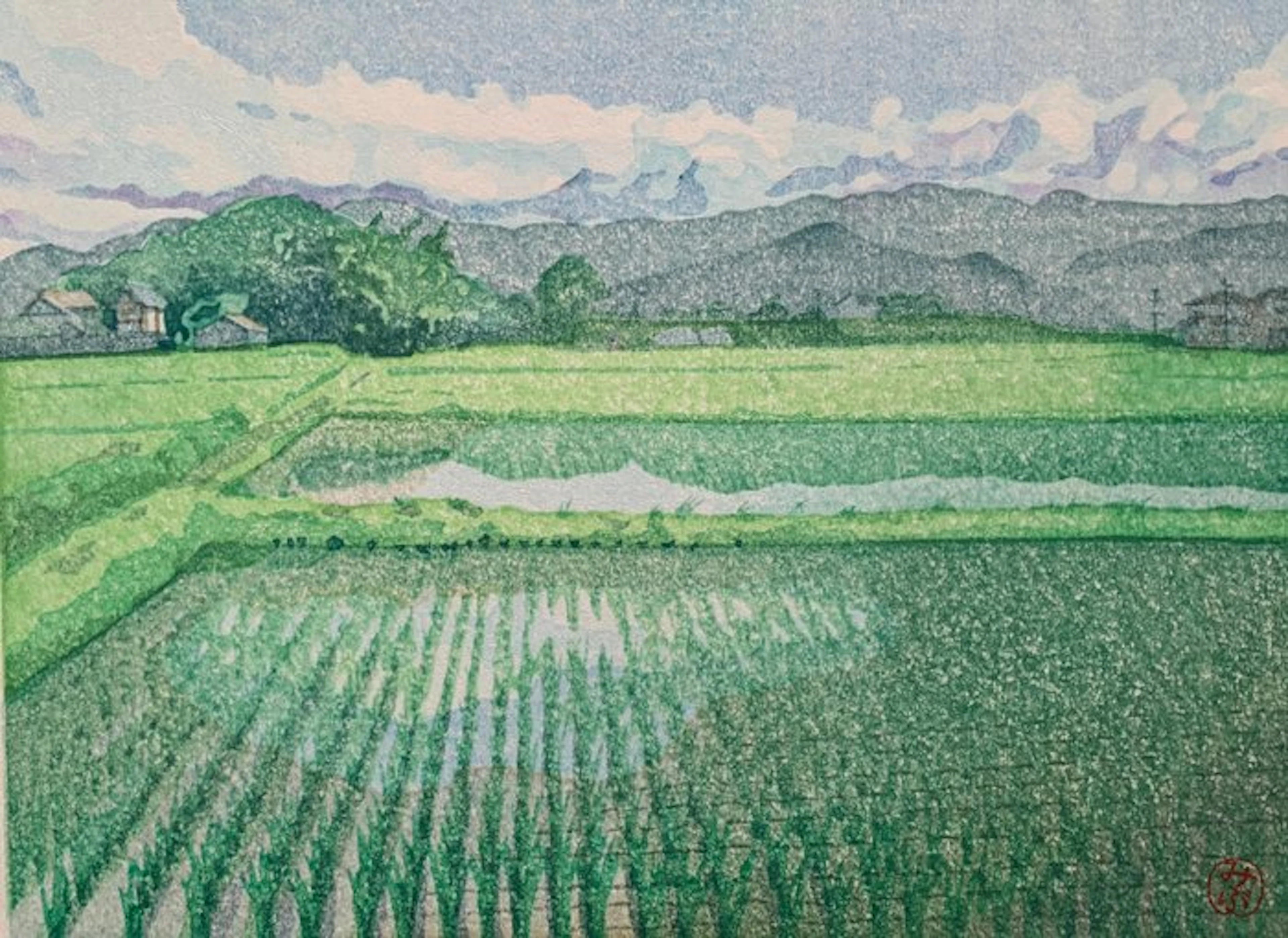 Rural, rice field - NO RESERVE ! - Junichi Mibugawa 壬生川純一 (b 1973) - Japan