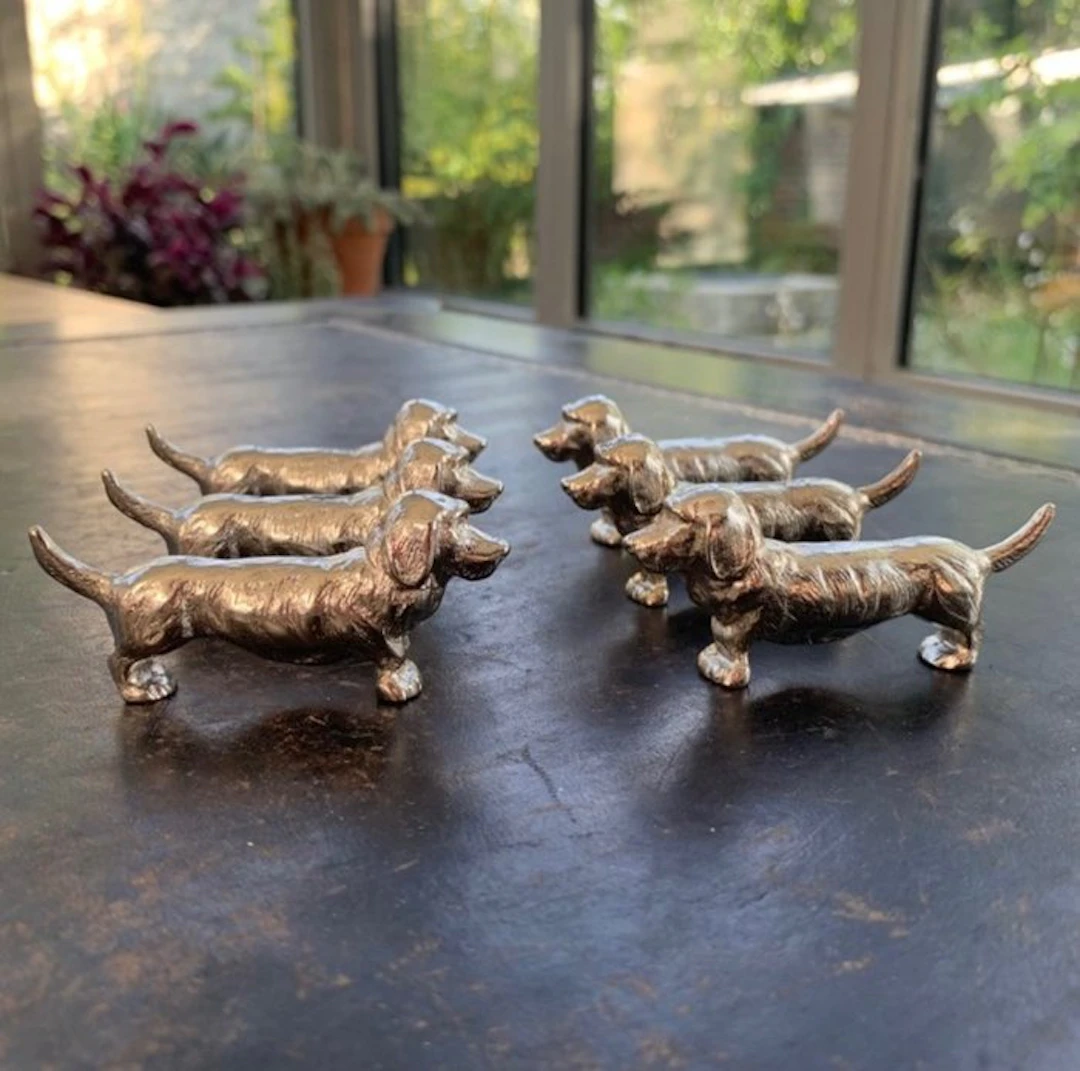 Knife rest (6) - Silverplated - Dachshund dog