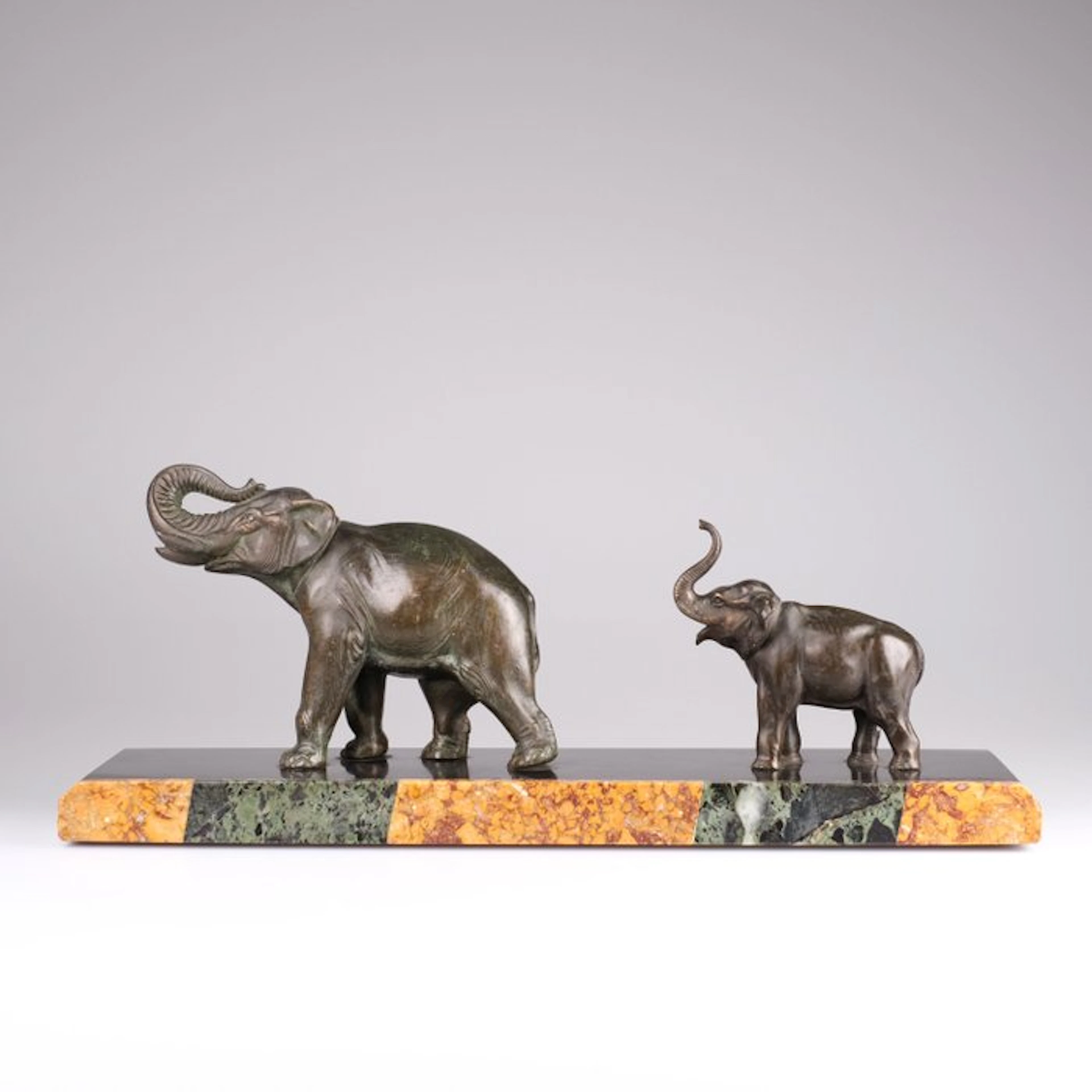 Louis Albert Carvin (1860-1951) - Sculpture, Eléphants - 19 cm - Metal - 1920