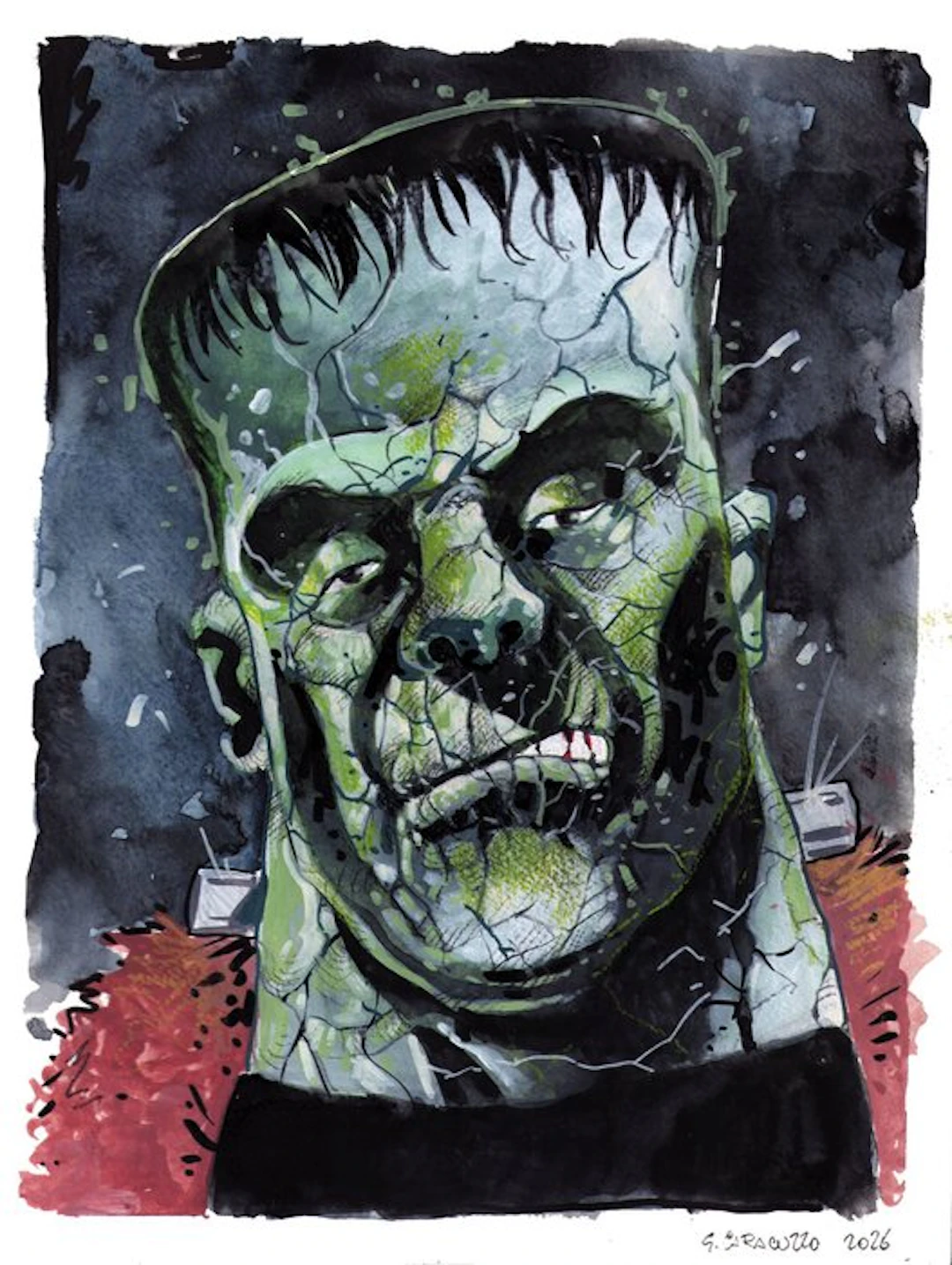 Giancarlo Caracuzzo - 1 Original colour drawing - Frankenstein - 2026