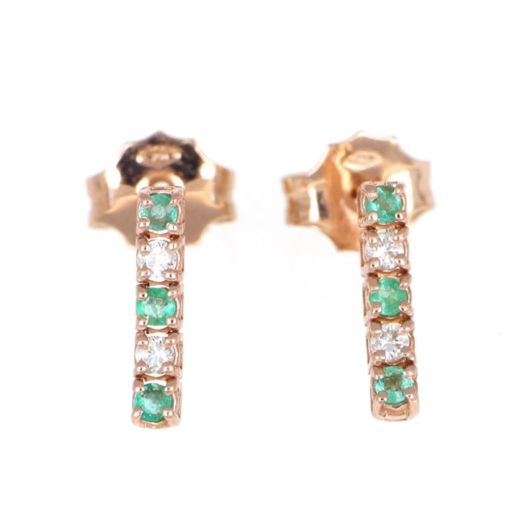 No reserve price - Earrings - 18 kt. Rose gold Emerald - Diamond