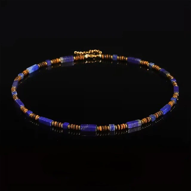 Elegant artisanal necklace - natural lapis lazuli and...