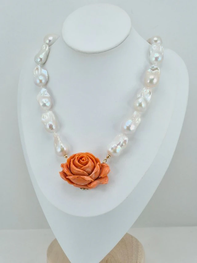 Coral - 18 kt. - Yellow gold - Necklace - Coral, Cerasuolo, Pearl