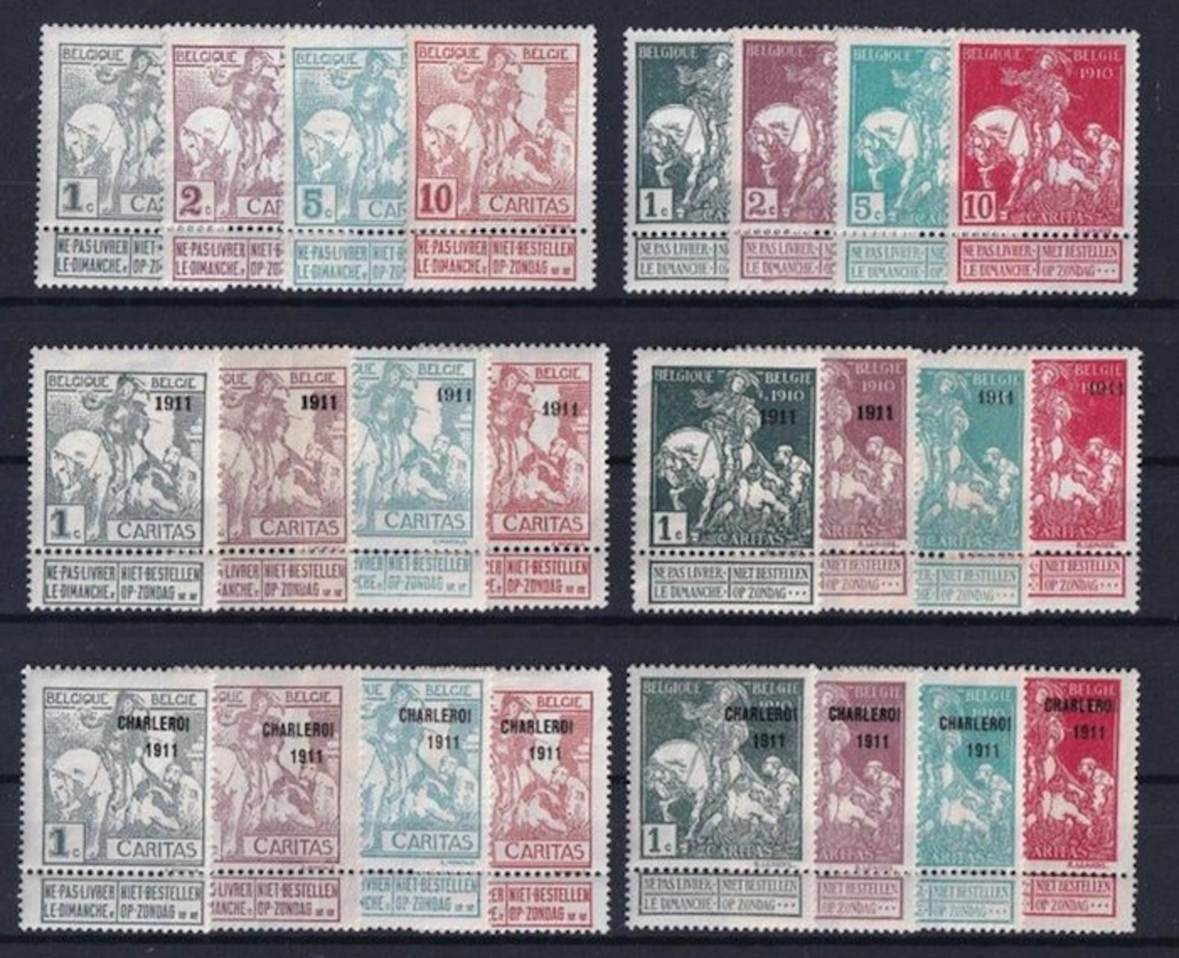 Belgium 1910/1911 - 3 complete Caritas series including...