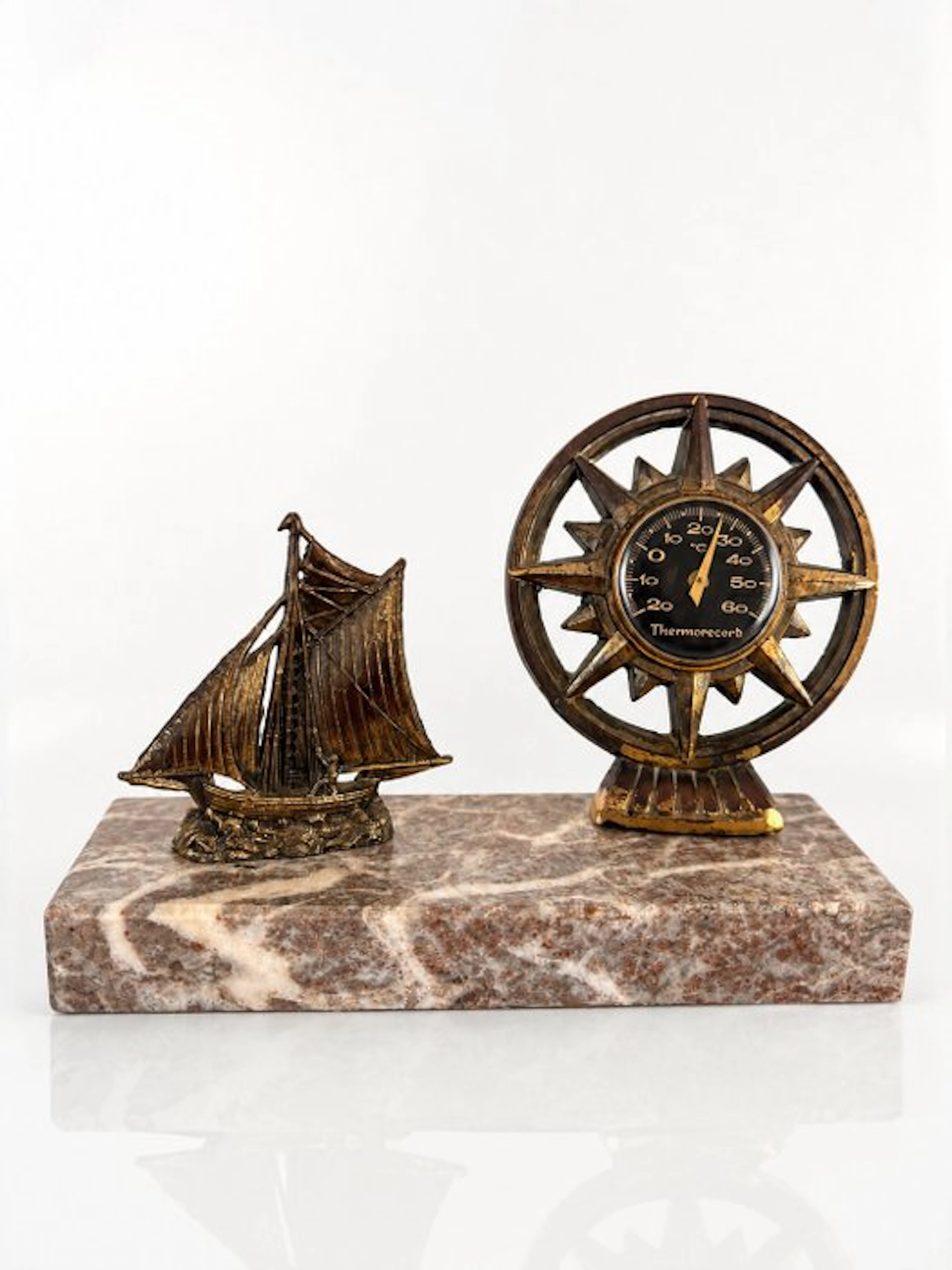 Mid-Century Nautical Desk Set with Thermorecord Thermometer
