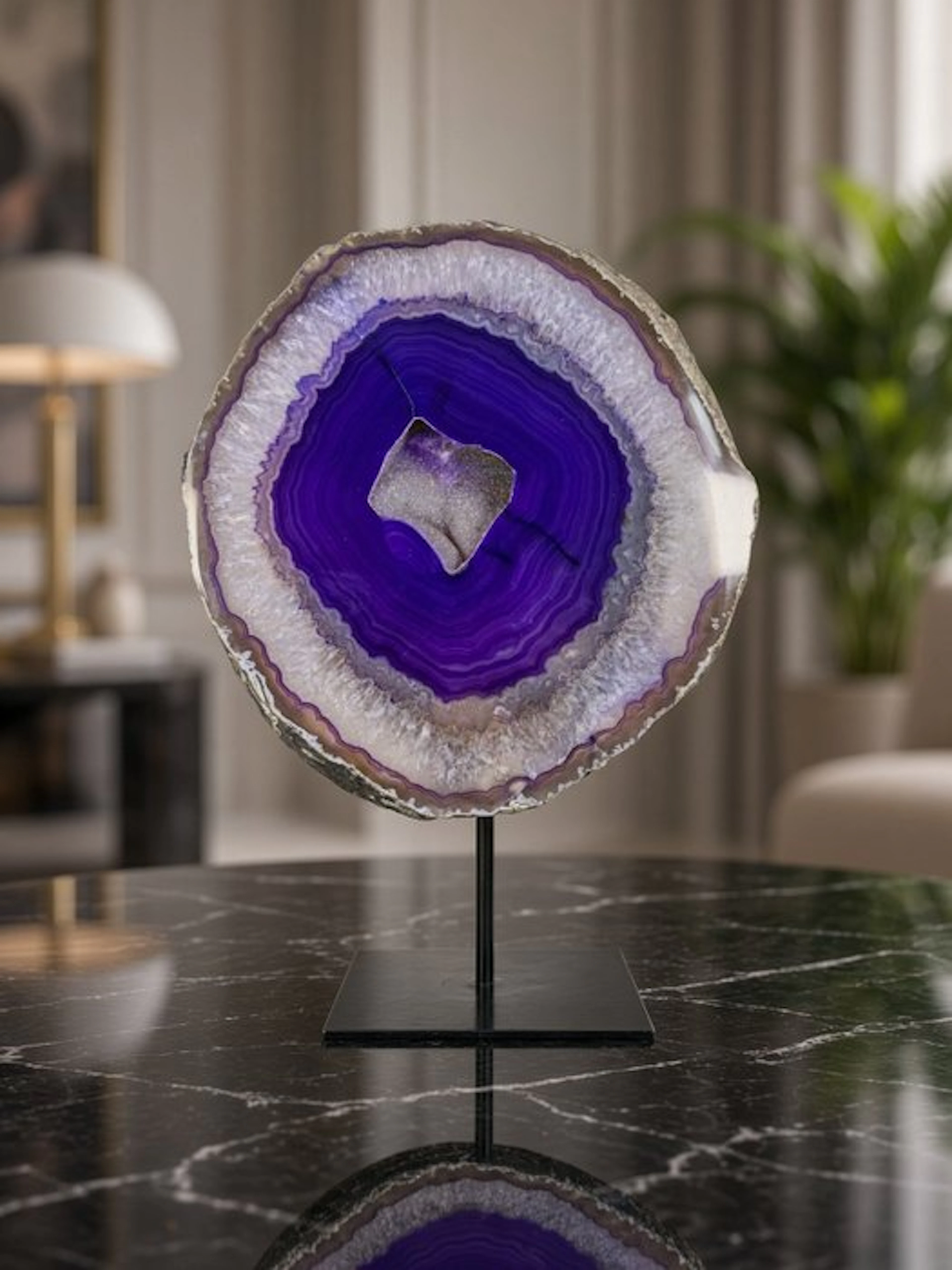 Large Rare purple Agate - rock crystal geode on stand...