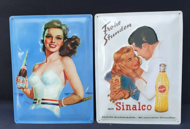 Enamel sign (2) - Two old large tin advertising signs...