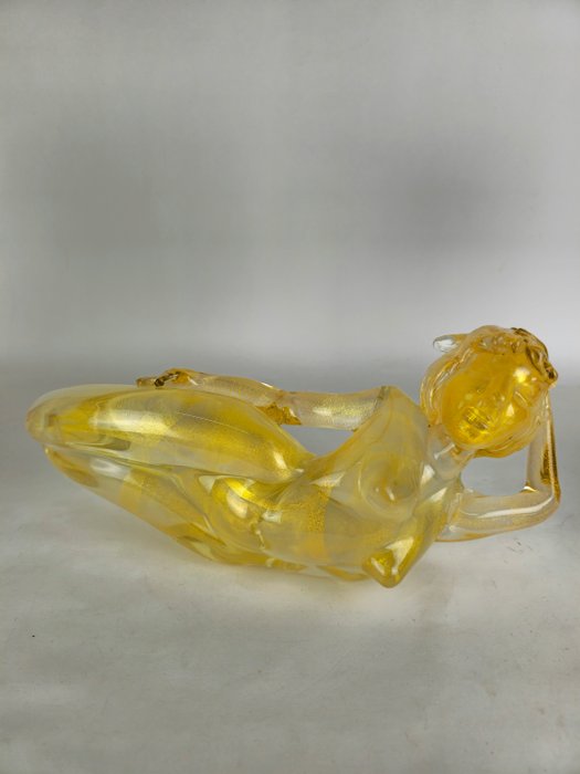 Sculpture, Scultura Busto Donna con Foglia Oro 24kt - 12 cm - Murano glass