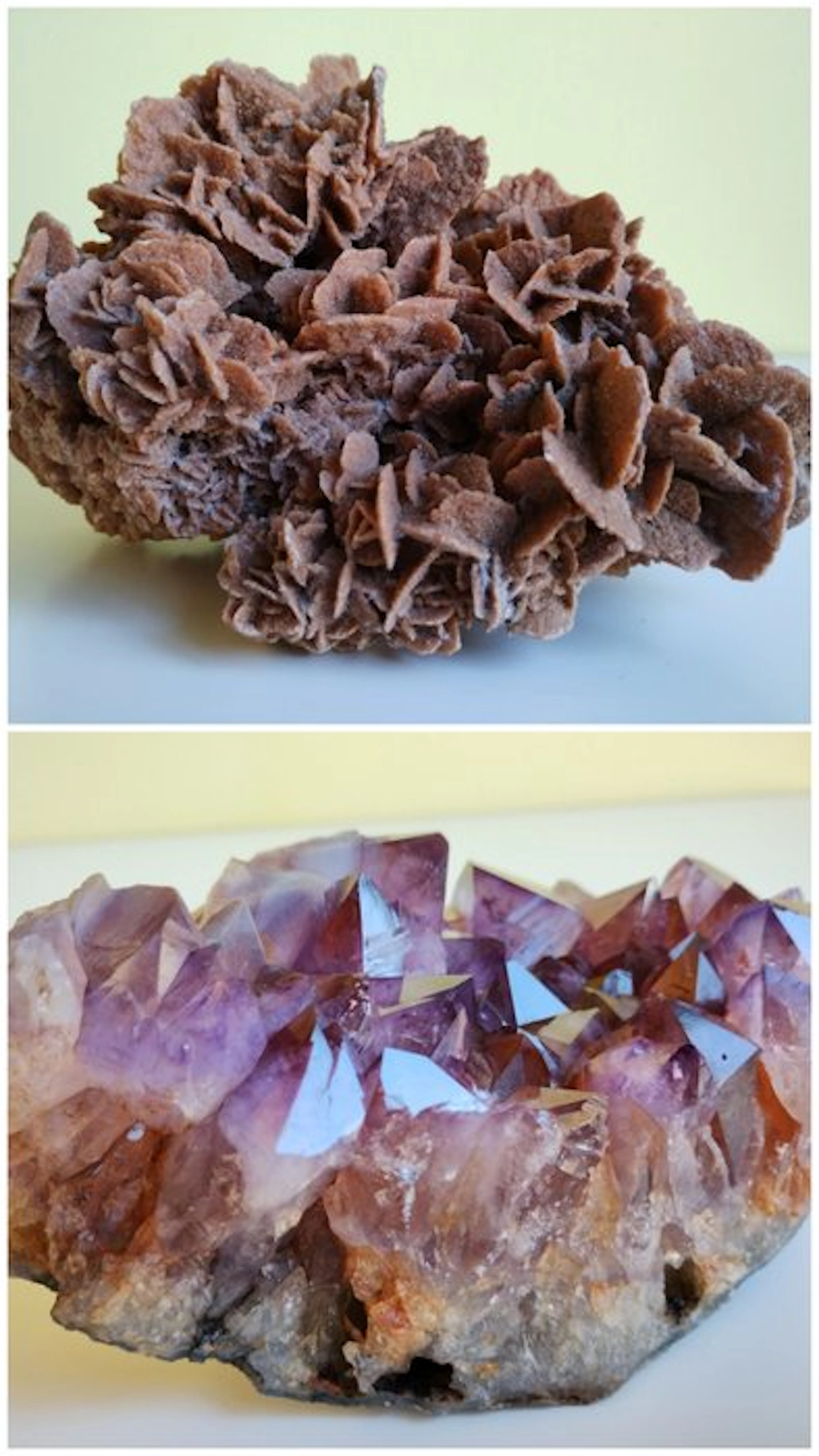 Desert Rose (gypsum) & Amethyst (quartz) cluster formation & geode-