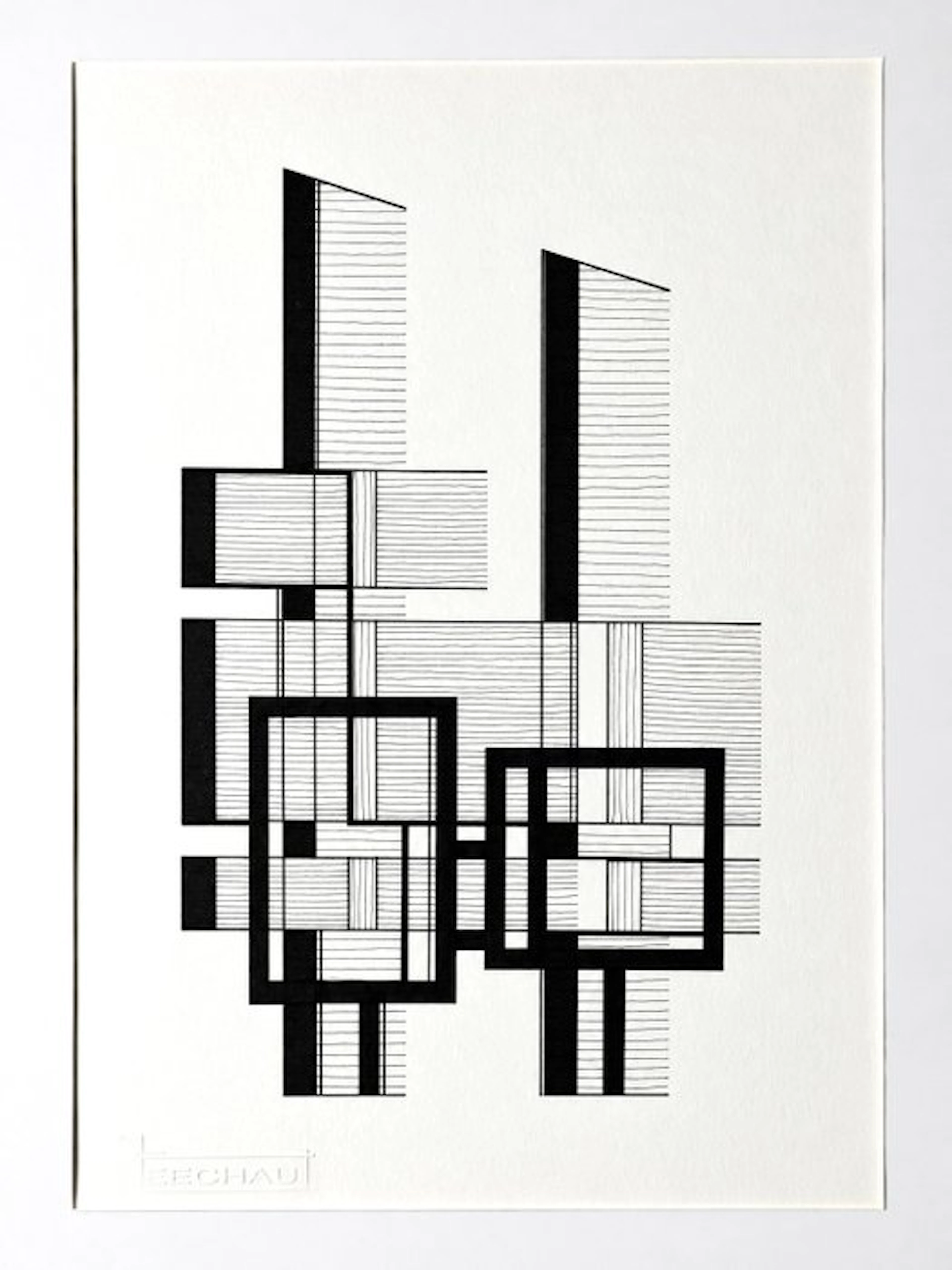 Eugène Eechaut (1928-2019) - Minimalist Abstract Composition in Ink - Framed