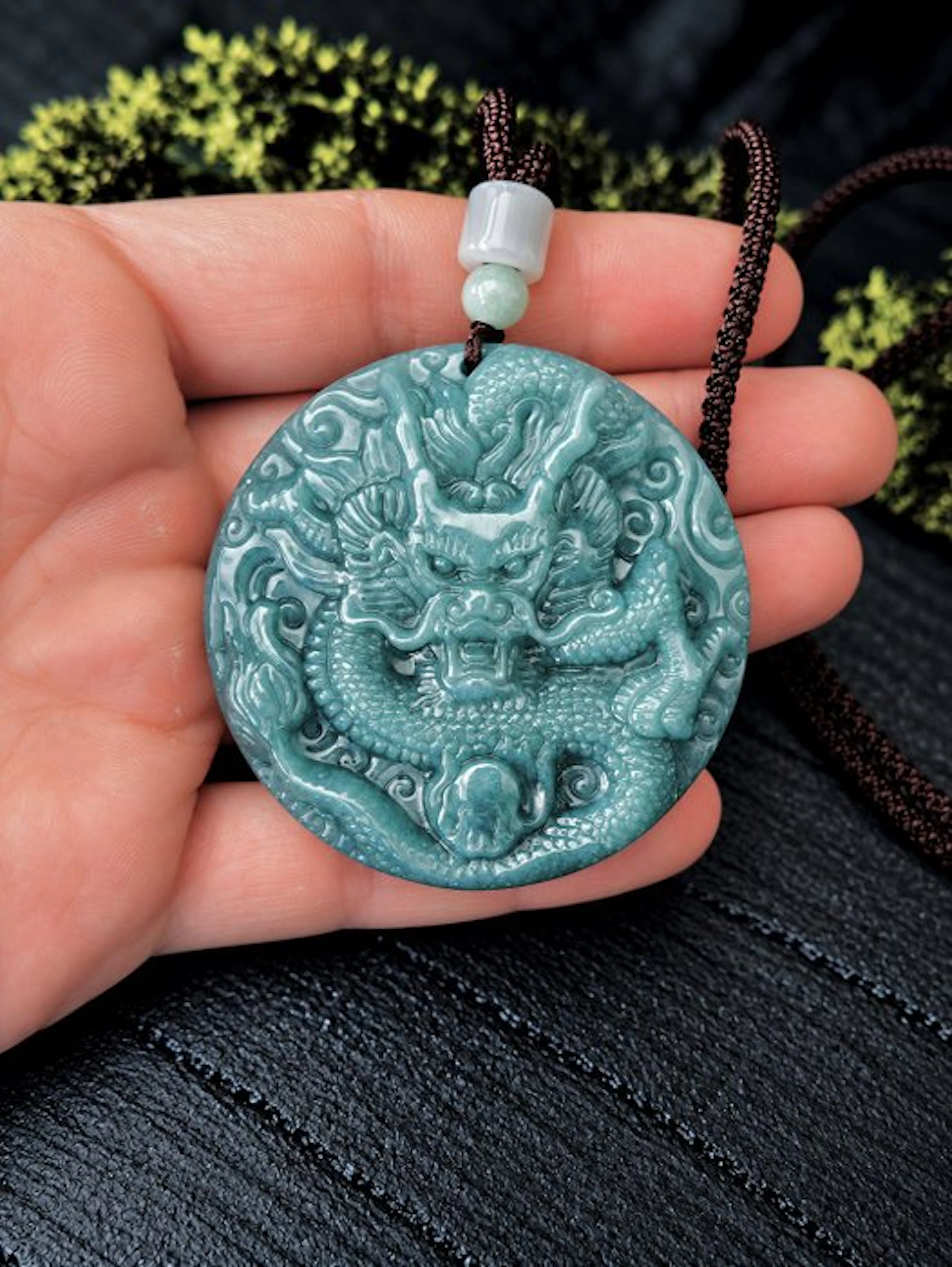 Certified Jadeite Pendant Jade Dragon Engraving- 65.51 g - (1)